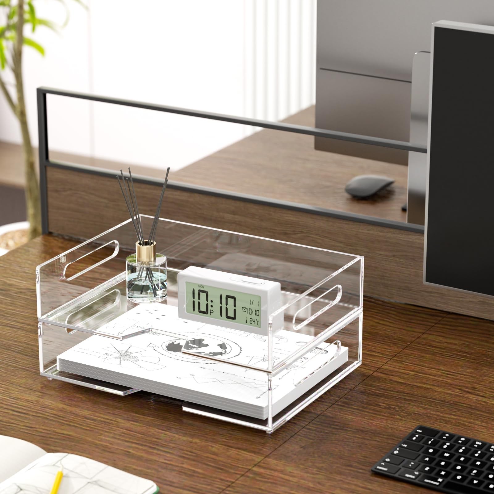 Acrylic Paper Tray 2 Pack Clear Letter Tray Desk Stackable Organizer for Scho…