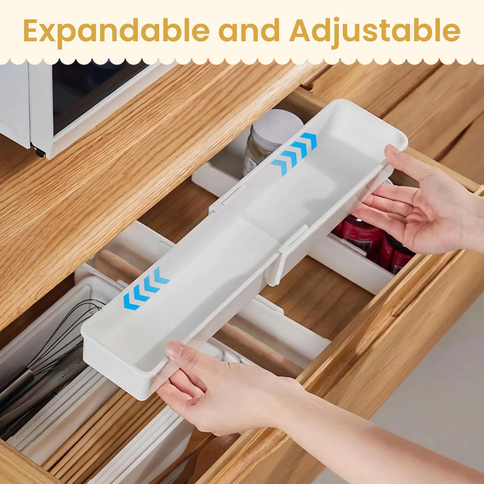 4~Pack Adjustable Drawer Organizers, Expandable Dividers, White