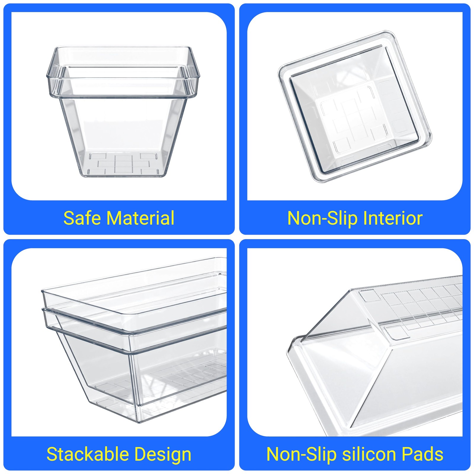 YAN & HIN Set of 16 Stackable Non-Slip Acrylic Organizers for Clear