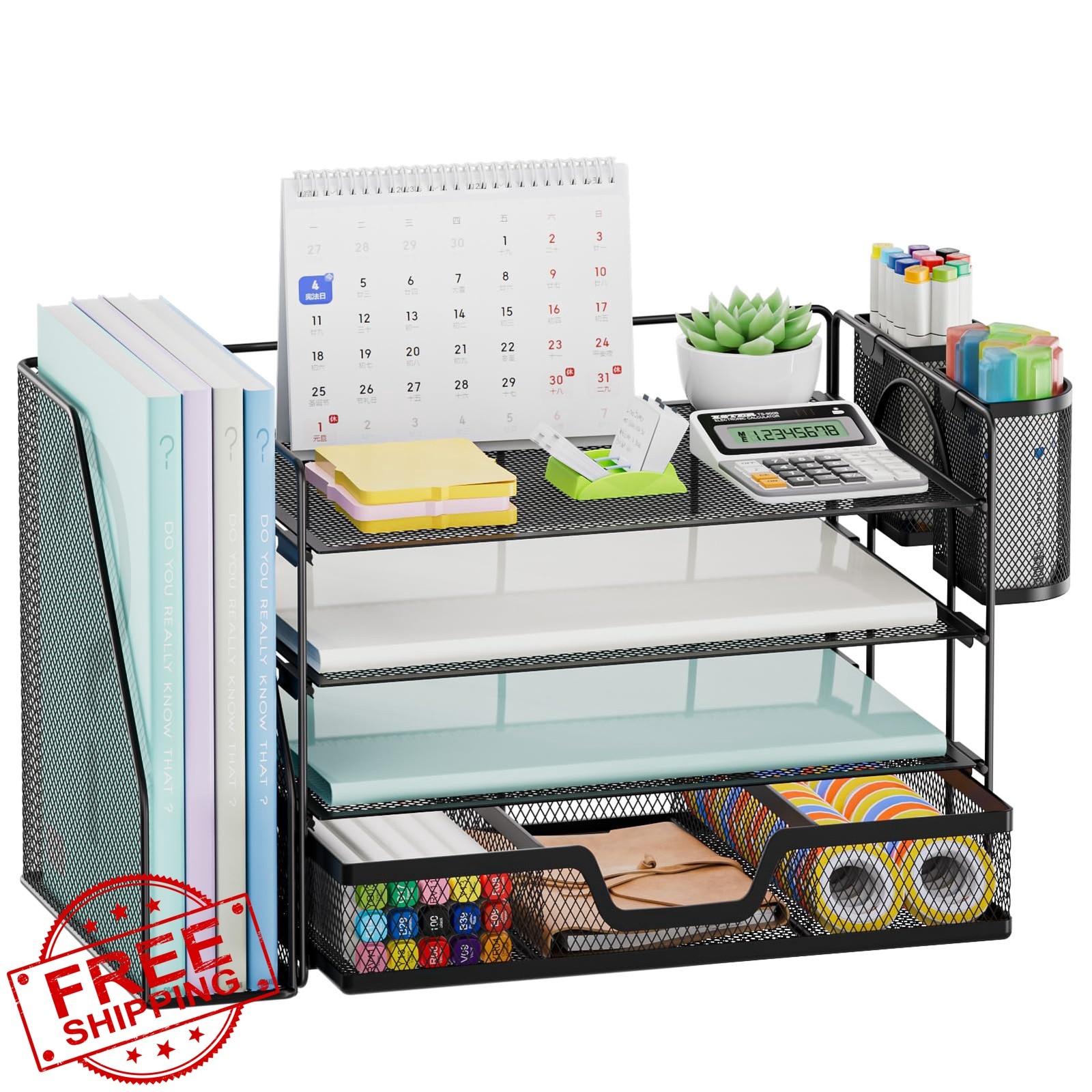 Marbrasse Desk Organizer Black 15.4×9.1×8.3″