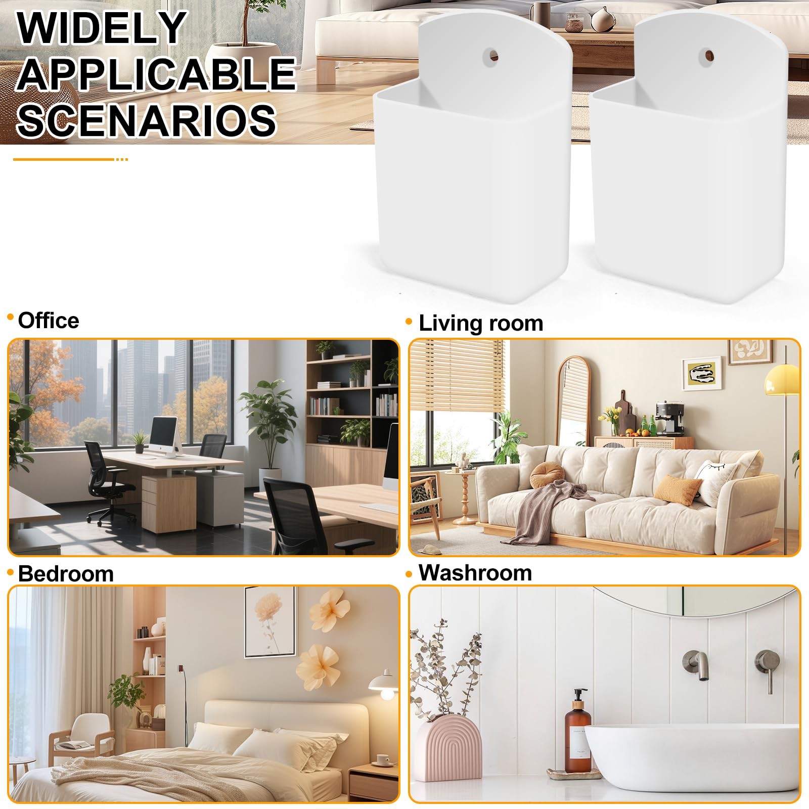 2 PCS Self Adhesive Remote Holder Wall Mount Control Holders Small Wall White