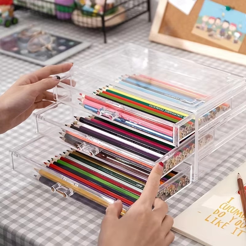 3/5Layer Acrylic Drawer Clear Office Organizer Drawer for Desk, Pencil Holder La
