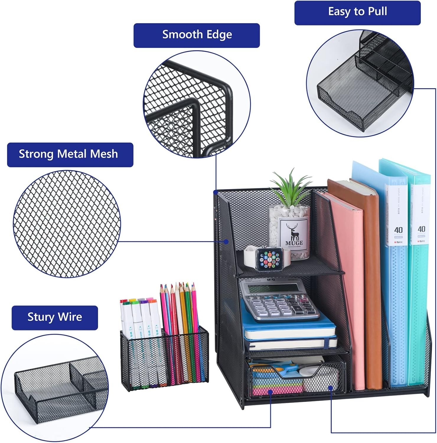 Topwey Desk Organizer, File Organizer for Desk with 2-Tier Paper Letter Tray, Dr