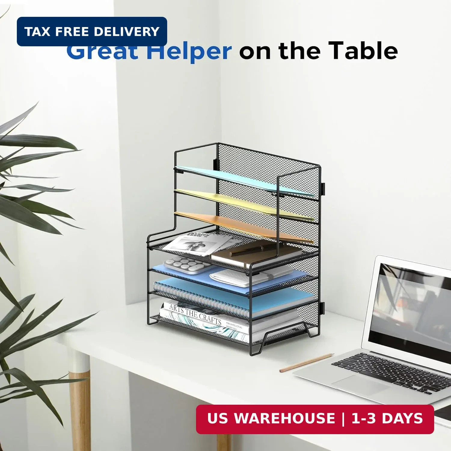 SUPEASY 7 Tier Desk File Organizer, Mesh Letter Tray Paper Organizer with File H