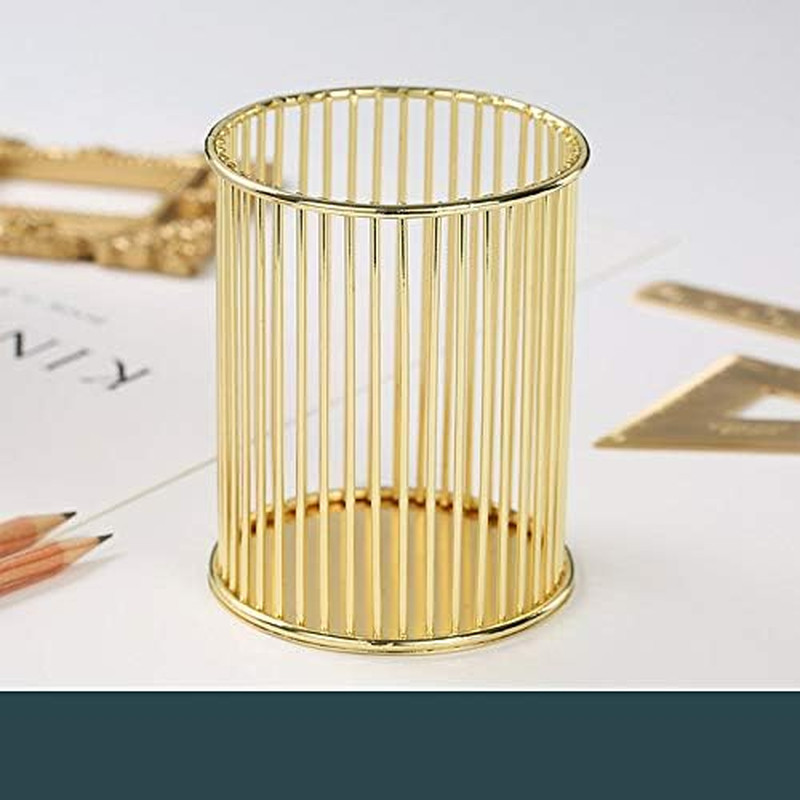 Gold Metal Pen Holder for Desk, Makeup Brushes Cup, Pencil Holders, Office&Home