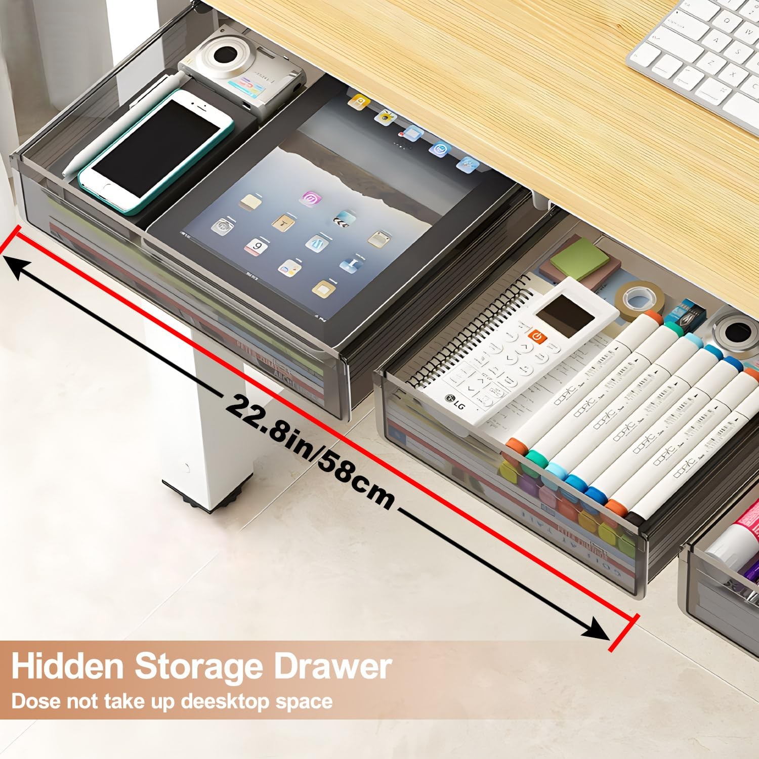 Under Desk Table Drawer Storage Organizer Large Medium Slide Out Tray 2 PCS