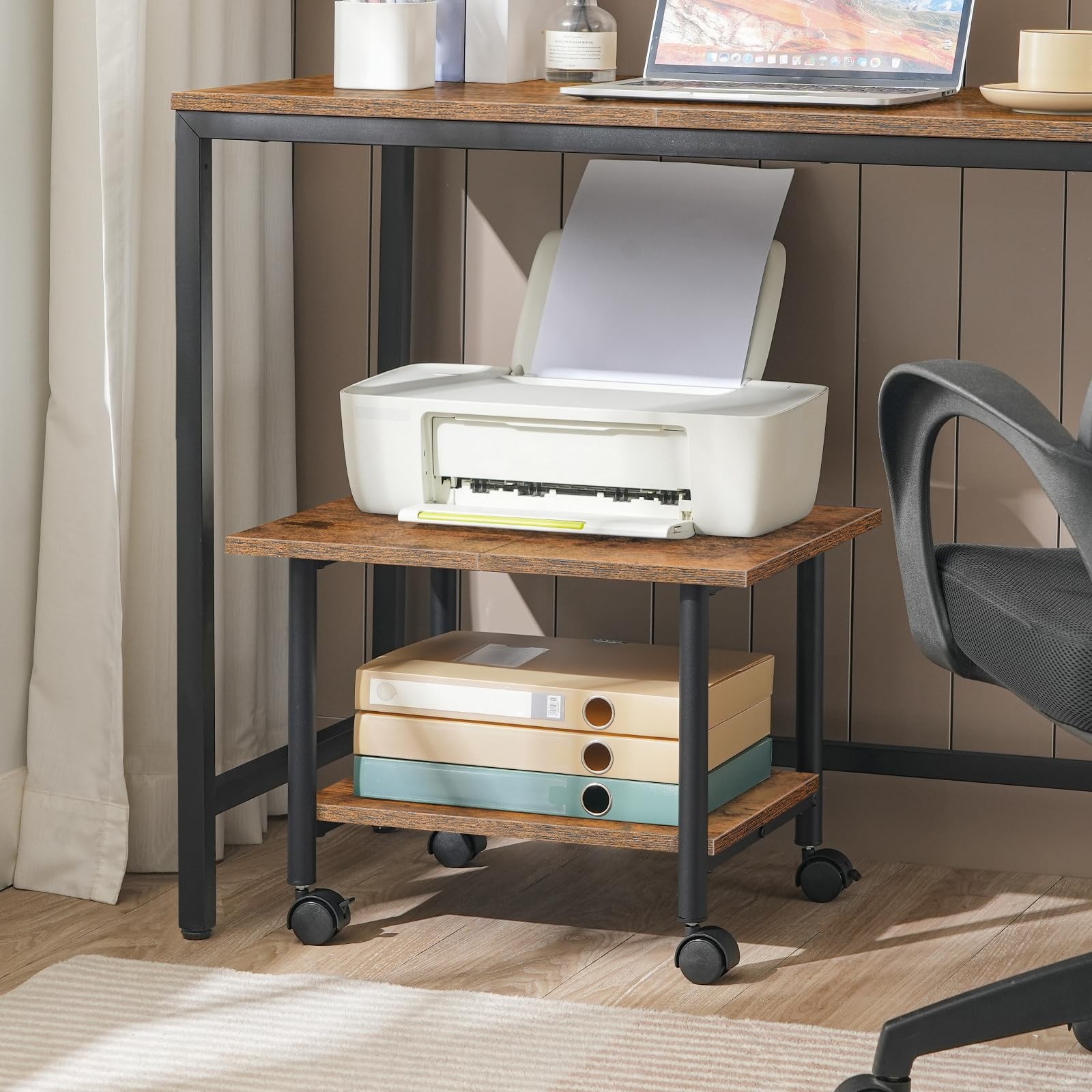 HOOBRO Printer Stand, 2-Tier 15.7” x 19.1”x 14.4”, Rustic Brown + Black