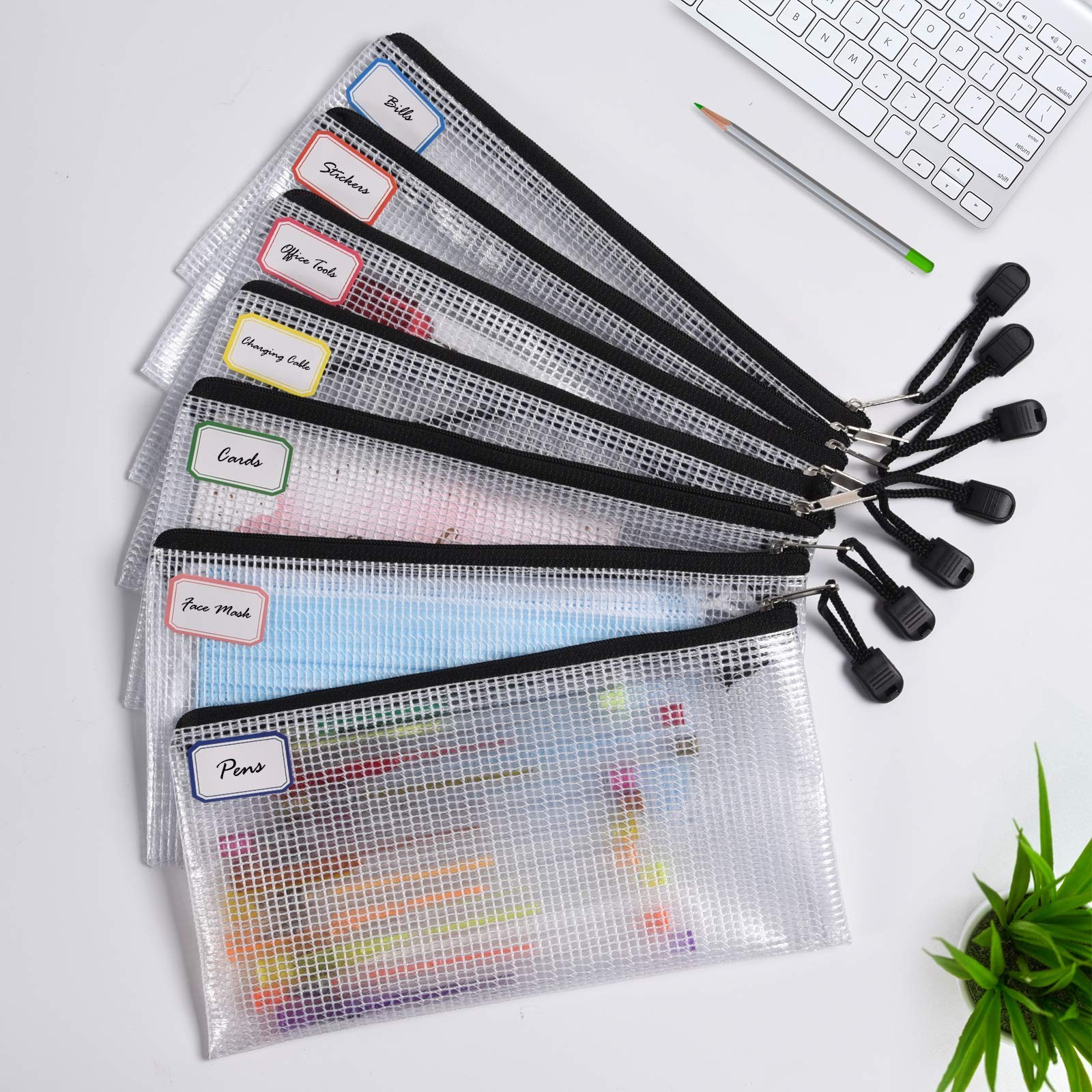 12 Pcs Plastic Mesh Pencil Pouch, Waterproof Tear-Resistant Document File Fol…