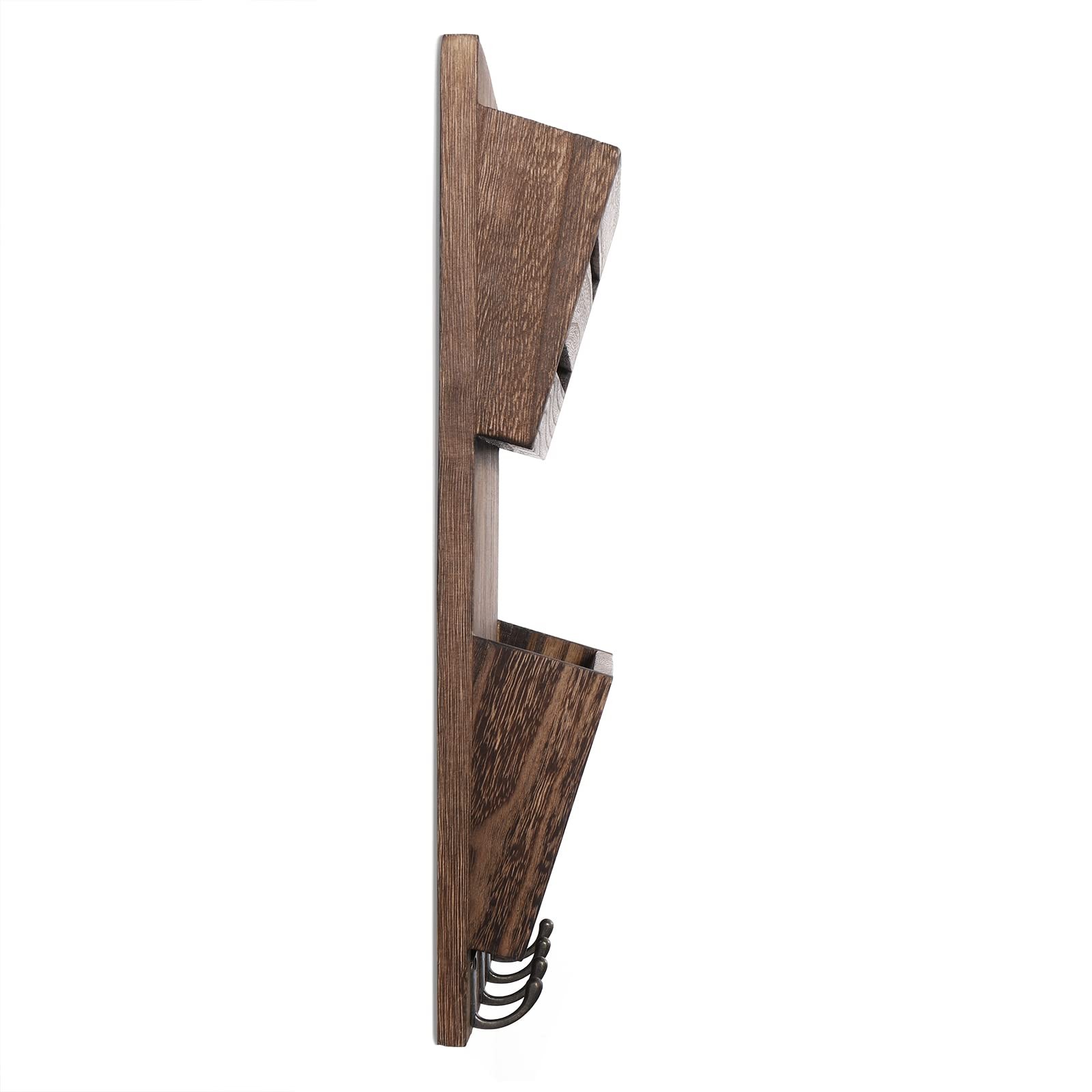 Organizer Wall Mount with Key Hooks, 2-Slot Wood and Key Holder, Wall File Or…