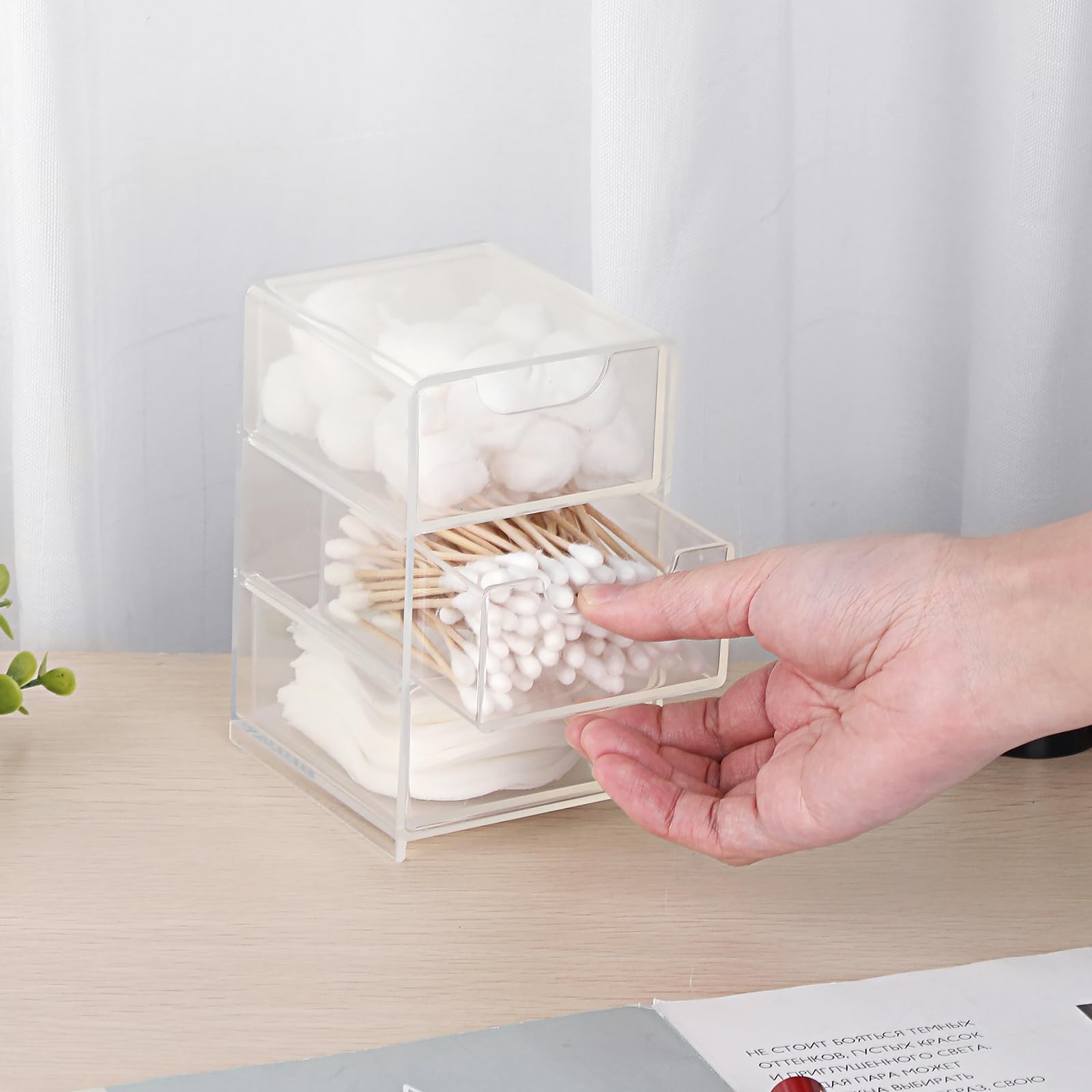 Hipiwe Acrylic Drawer Organizer Qtip Holder for Cotton Pad 1 Pack, Clear