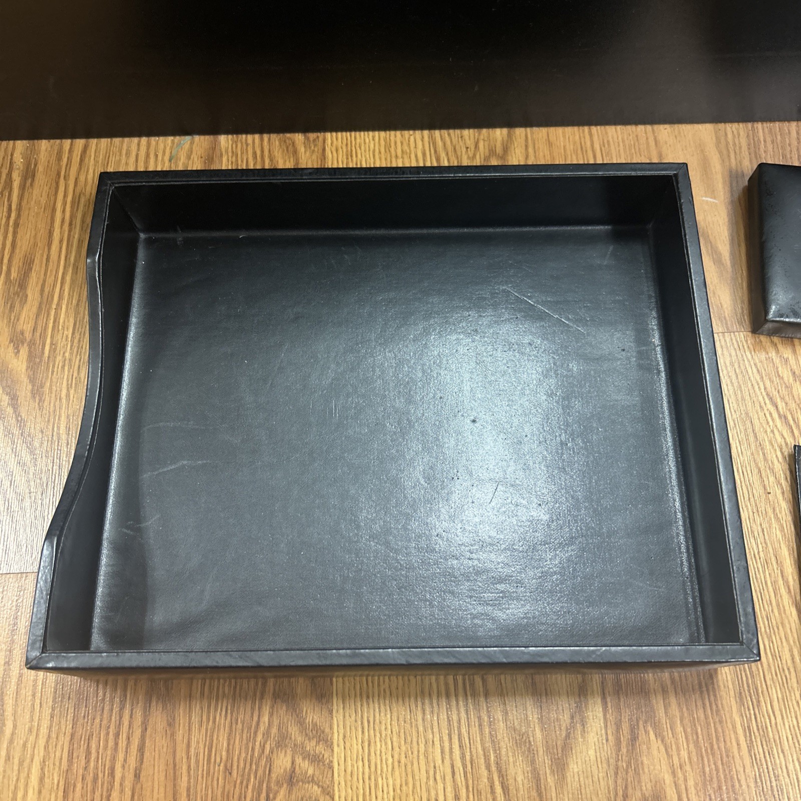 Vintage Bosca Black Leather Desk Organizer Accessories 8 Pieces