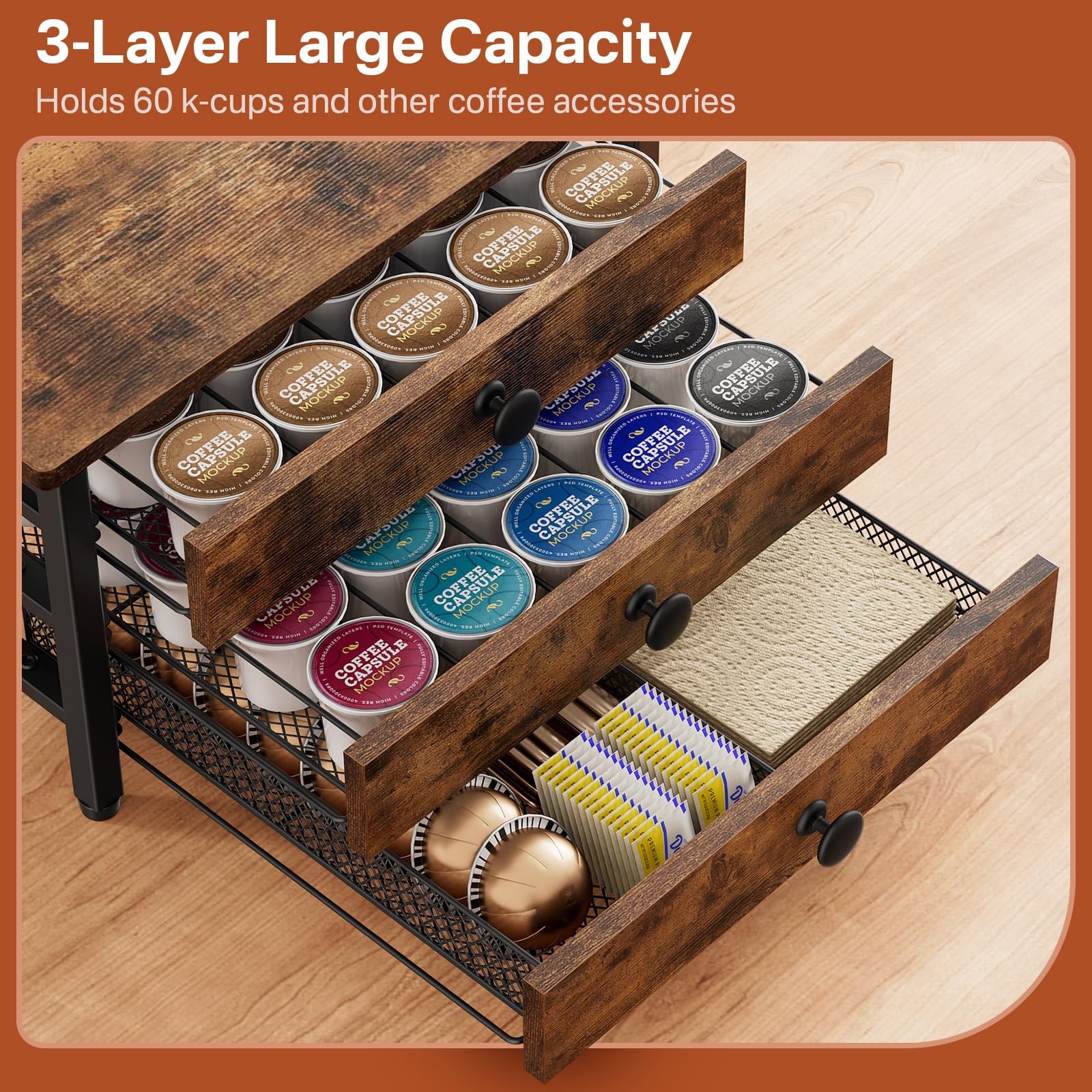 Coffee Pod Holder for 13.39 inches x 12.2 x 9.06 inches, Brown