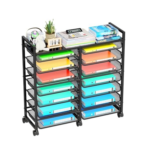Simple Trending Rolling File Storage Cart, 15-Tier Metal Desk File Organizer wit