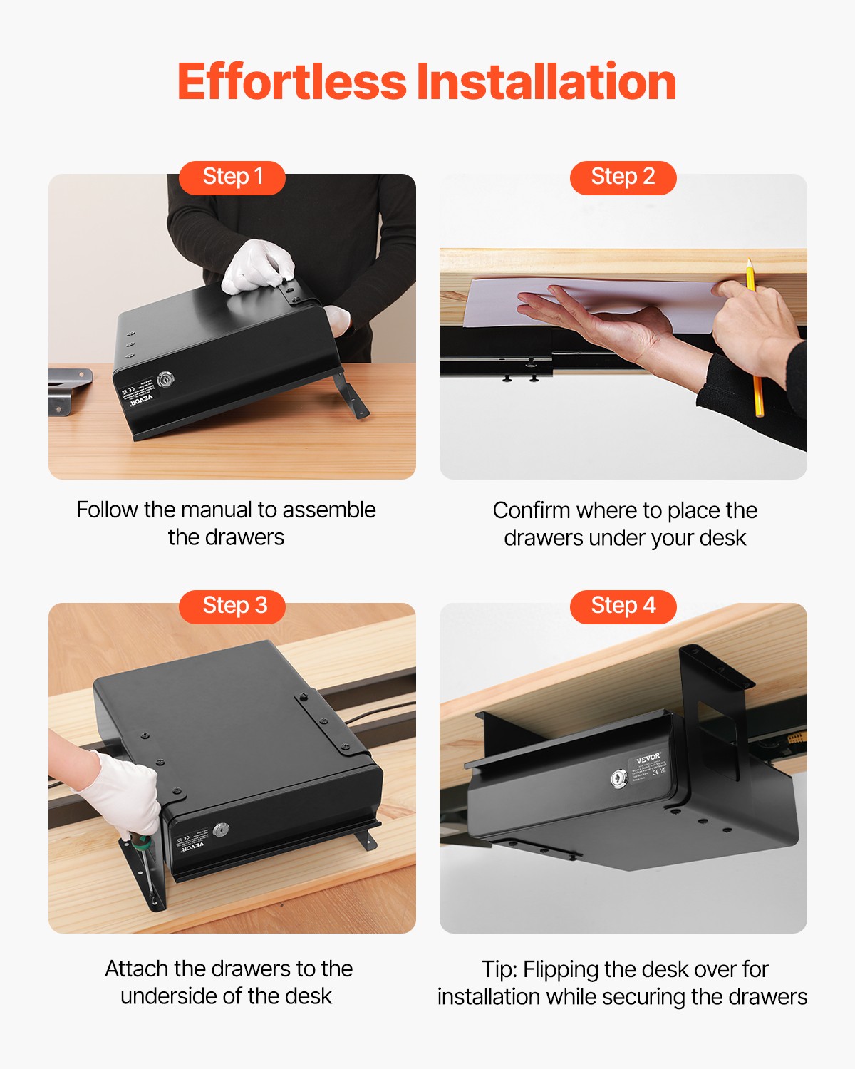 VEVOR 13 in Lockable Under Desk Drawer Organizer Slide-out Drawer for Office