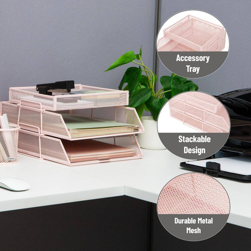 2 Tier Paper Tray with Top Supply Compartment, Desktop File Organizer, Metal Mes