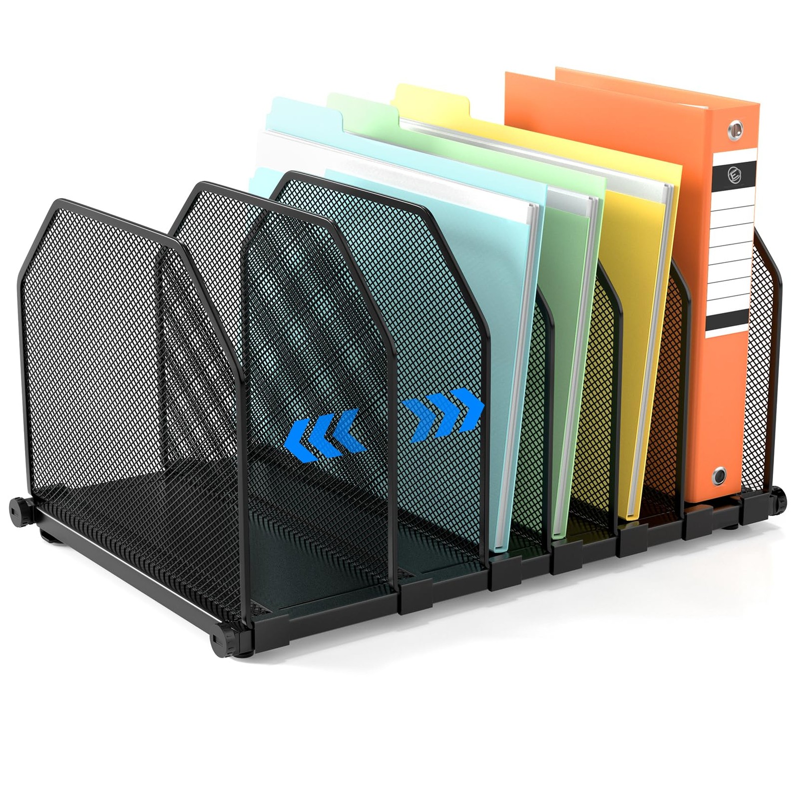 ZONGALL Adjustable File Organizer for Desk, 6 Sections Vertical Black
