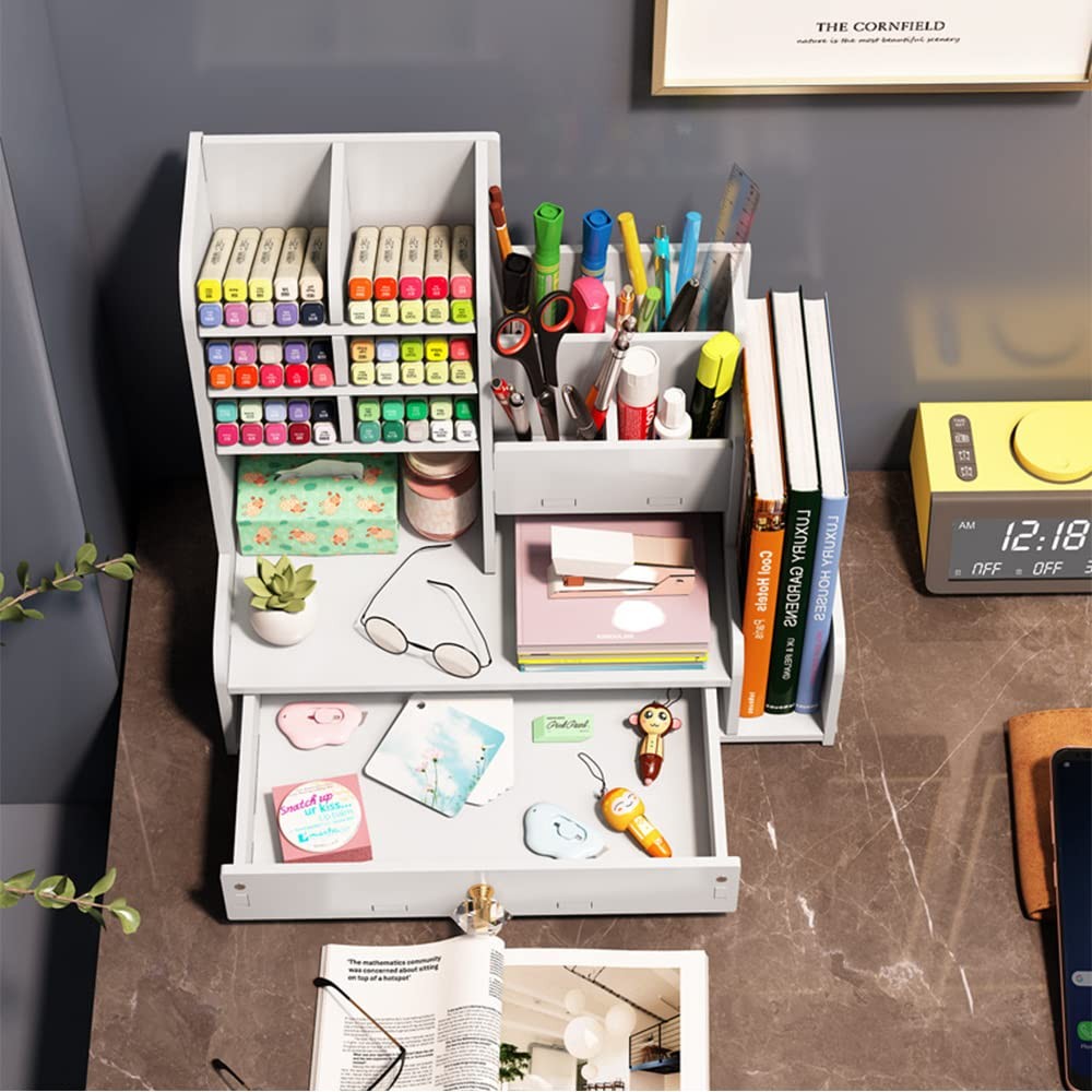Desktop Pen Organizer Drawers 2 File Holder Art Supply Storage MultiFunctional