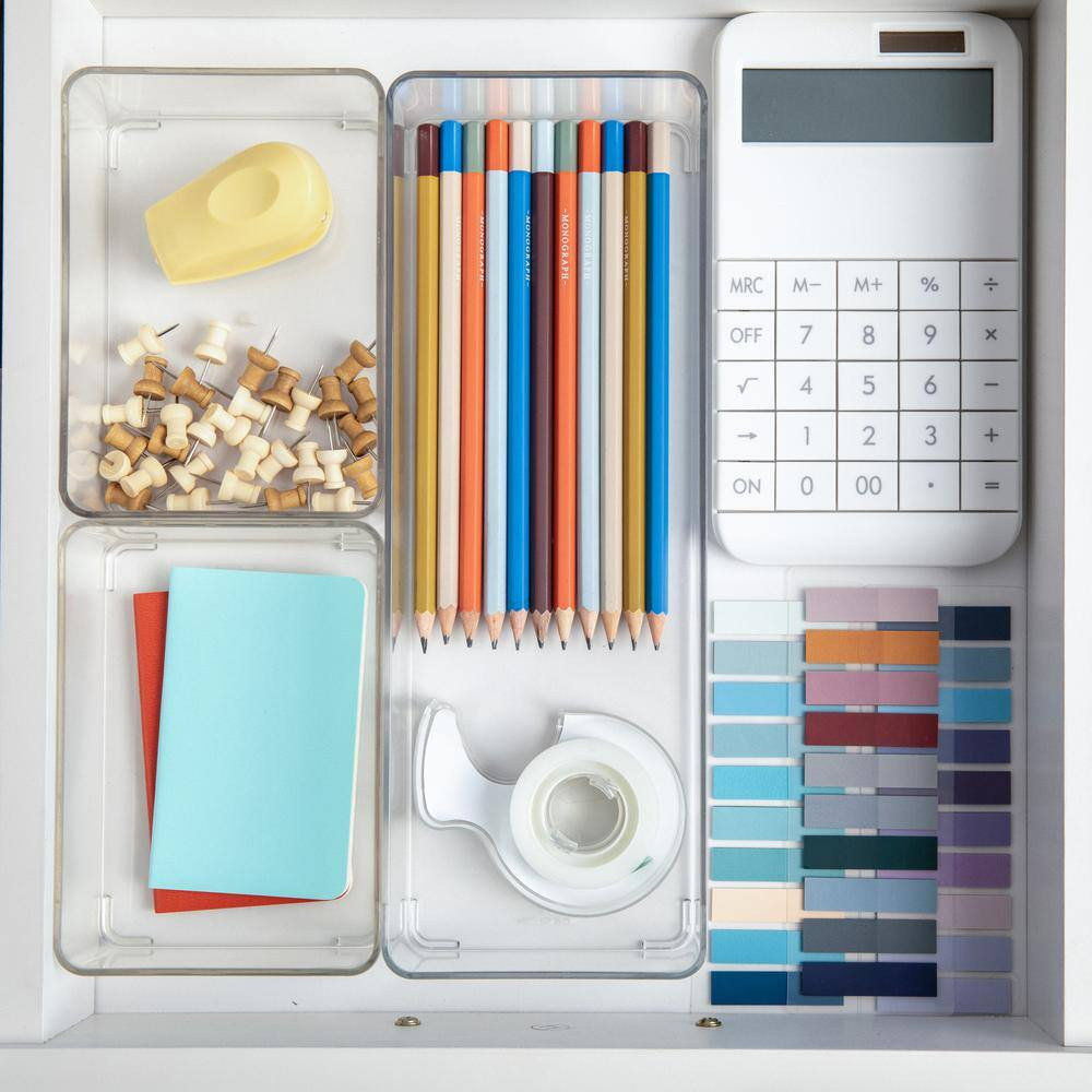 Clear/White Wood Desk Organizer Set of 3 – 2 Small/1 Large