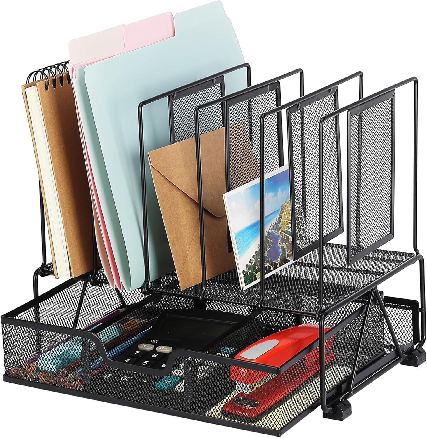 – Mesh Desk Organizer with Drawer, Office Desk Organizers and Accessories, Deskt