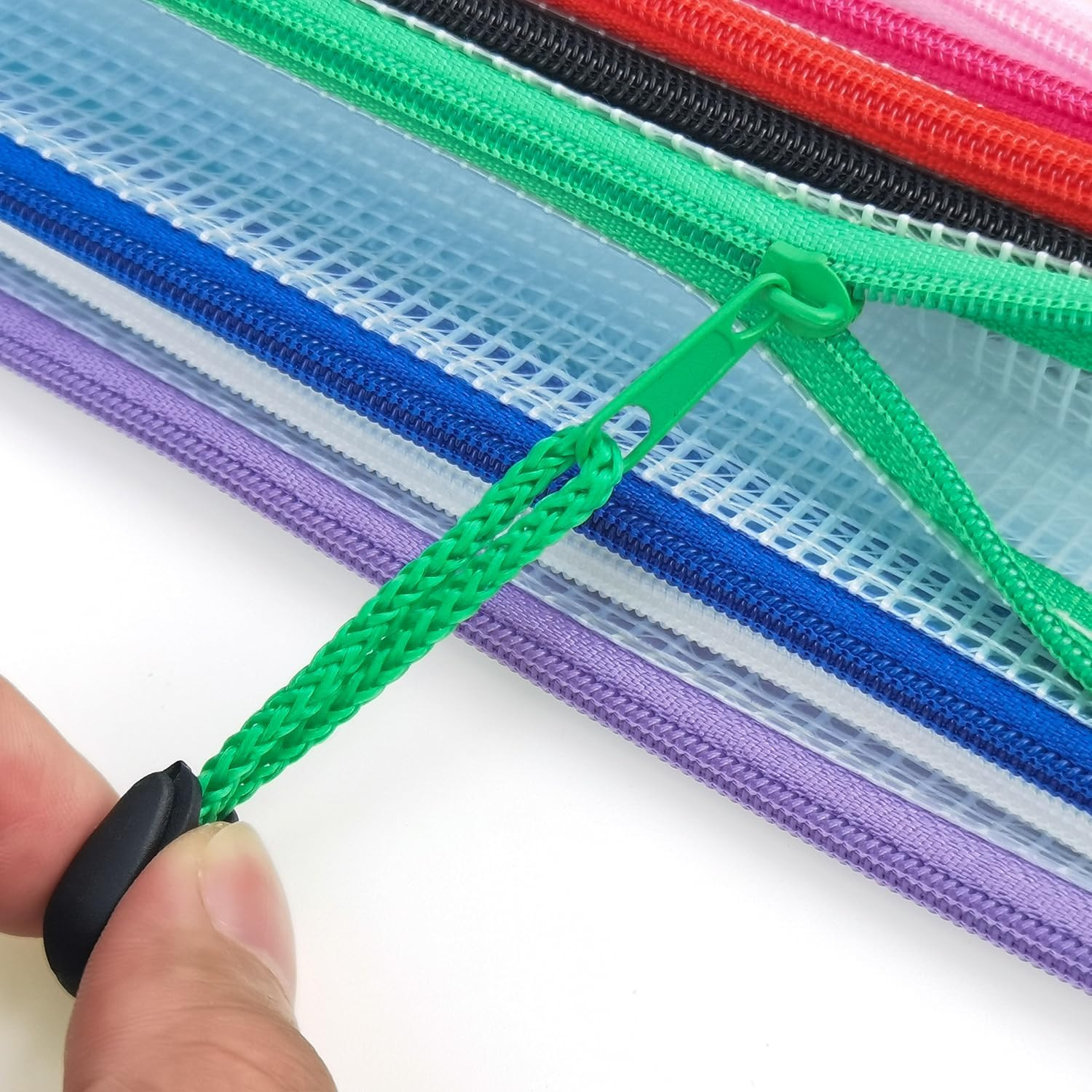 Plastic Mesh Zipper Pouch, 12Pcs Zipper File Bags with Label Pocket, Game Boards