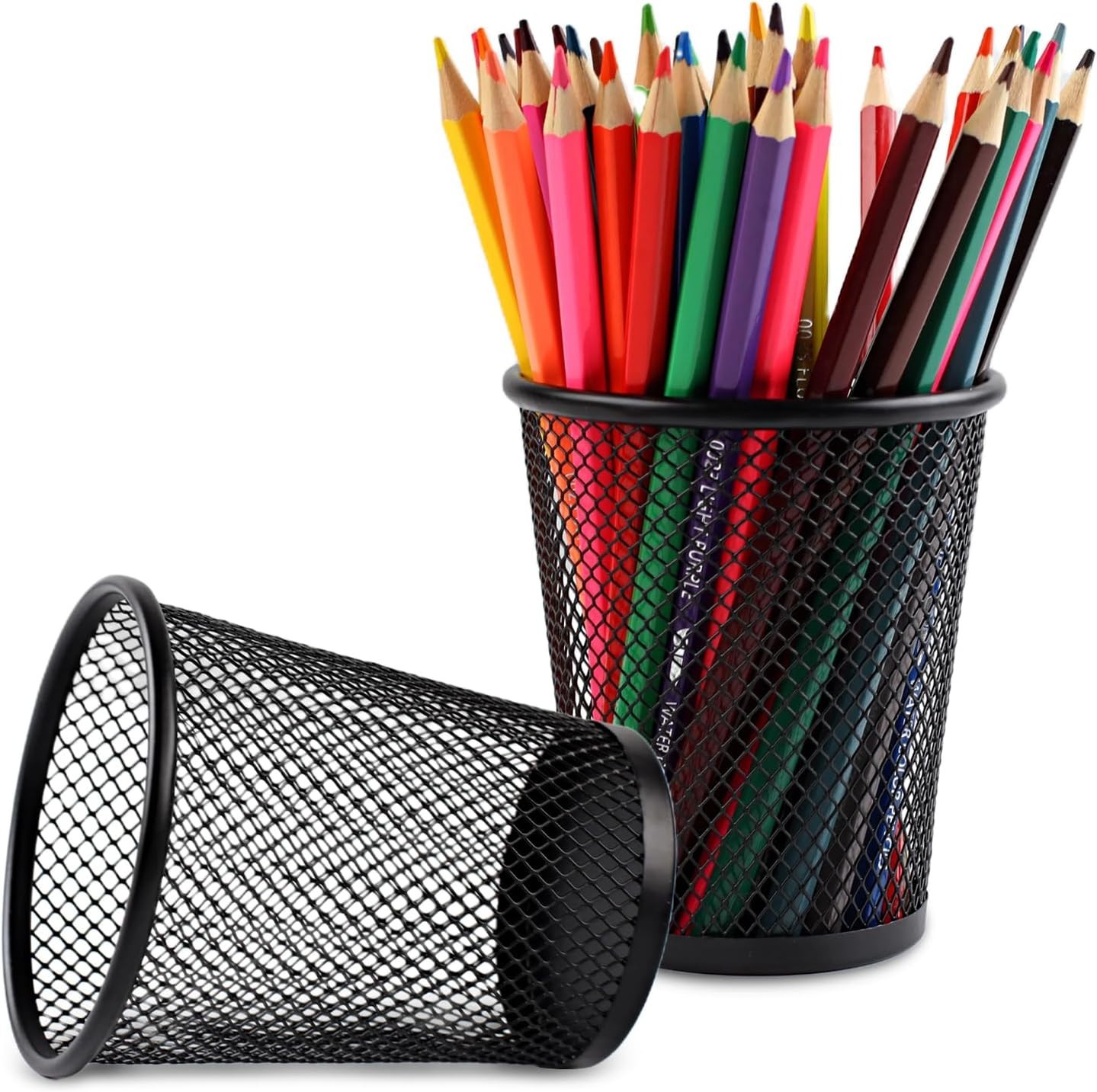 2 Pack Pencil Holders, Black Mesh Metal Organizers for School Supplies