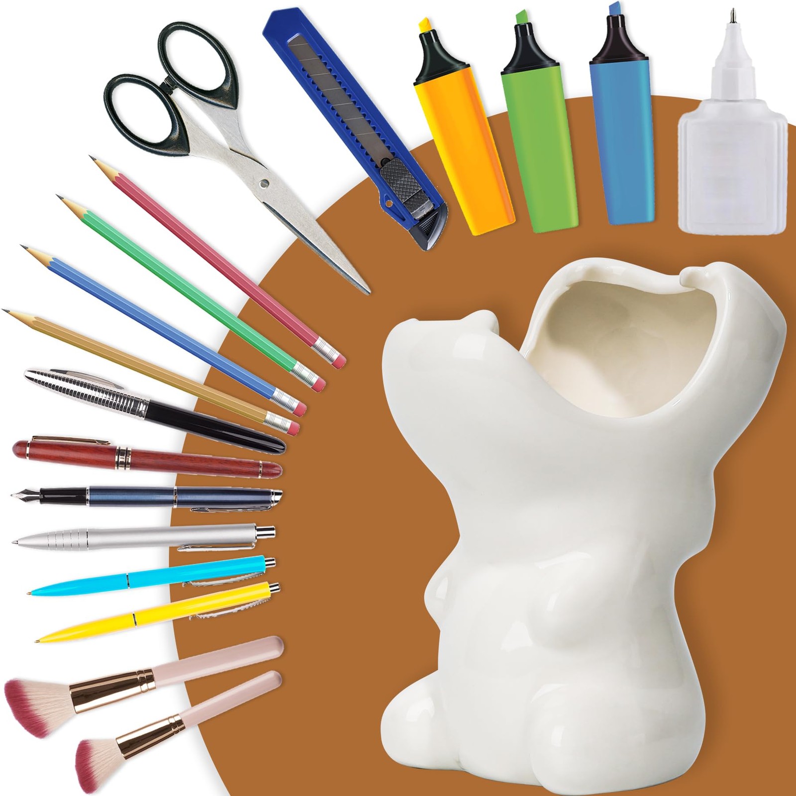 ComSaf Cute Hippo Shaped Pen Pencil Holder, White Ceramic Succulent Planter P…