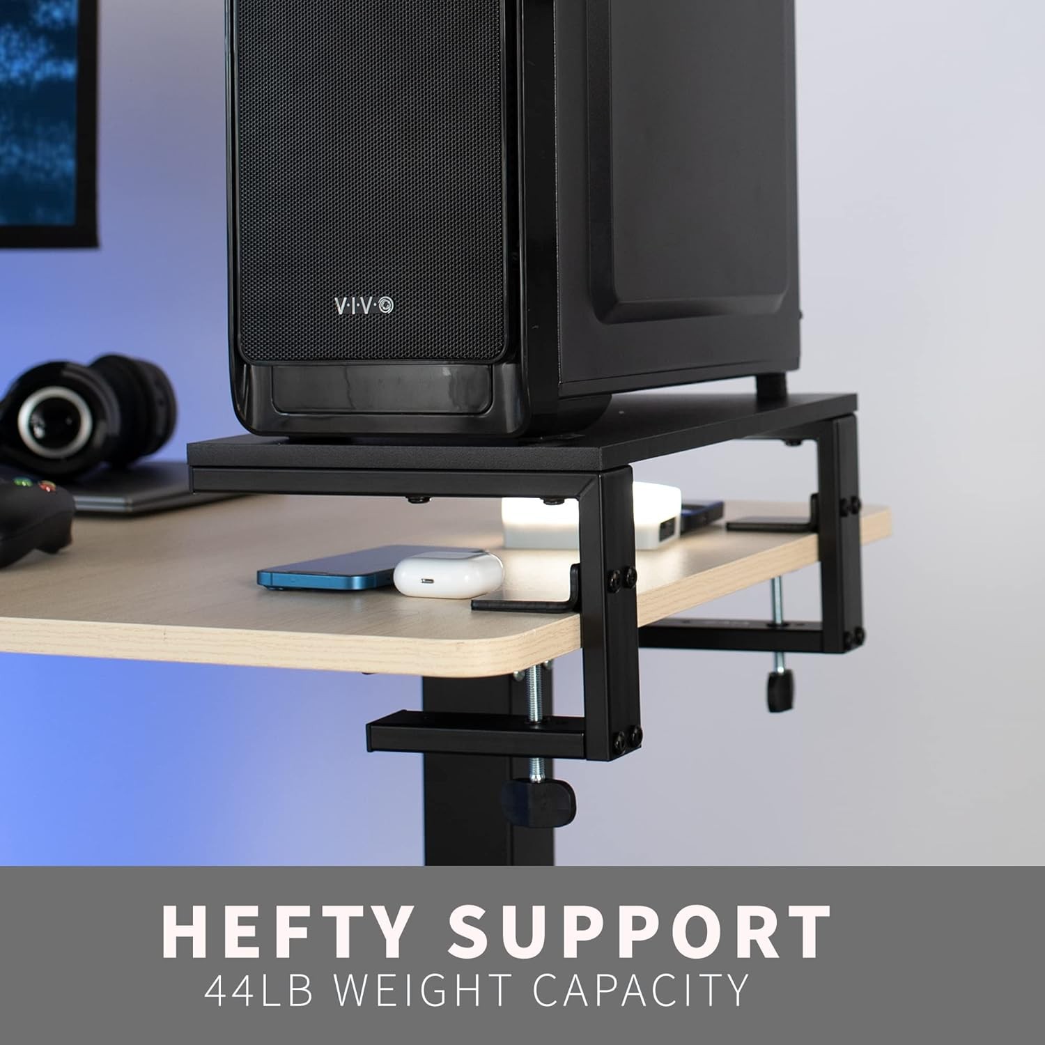 VIVO Clamp-on 15 inch Desk Extension Shelf for Gaming 15", Black