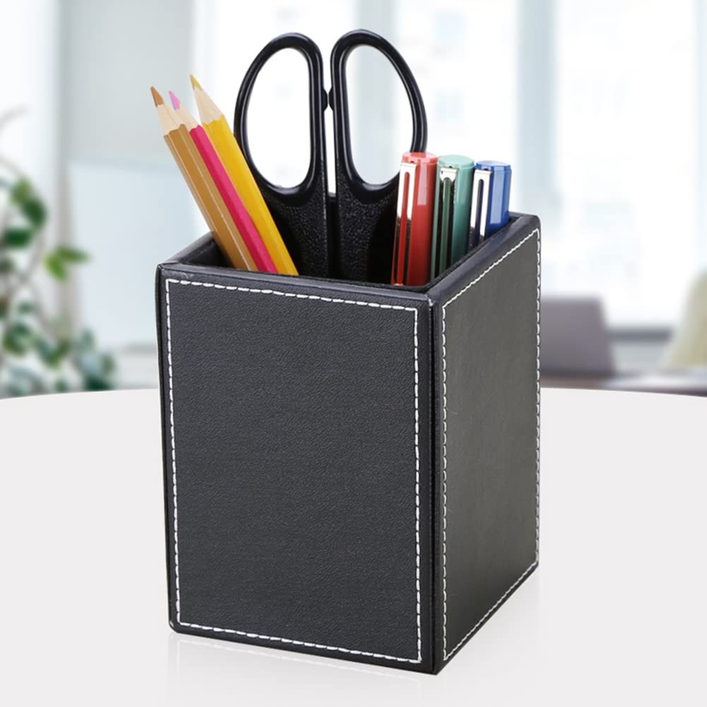 PU Leather Square Pens Pencils Holder Cup Desktop Stationery Organizer Case O…