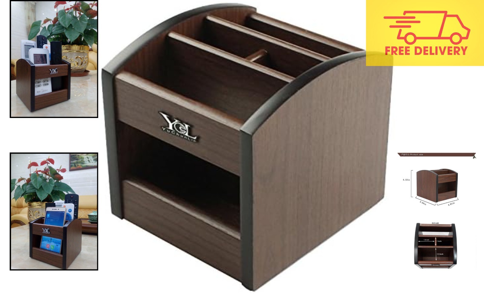 Stylish Brown Wooden Organizer – Rotating Desktop Pen Holder for Office & Home