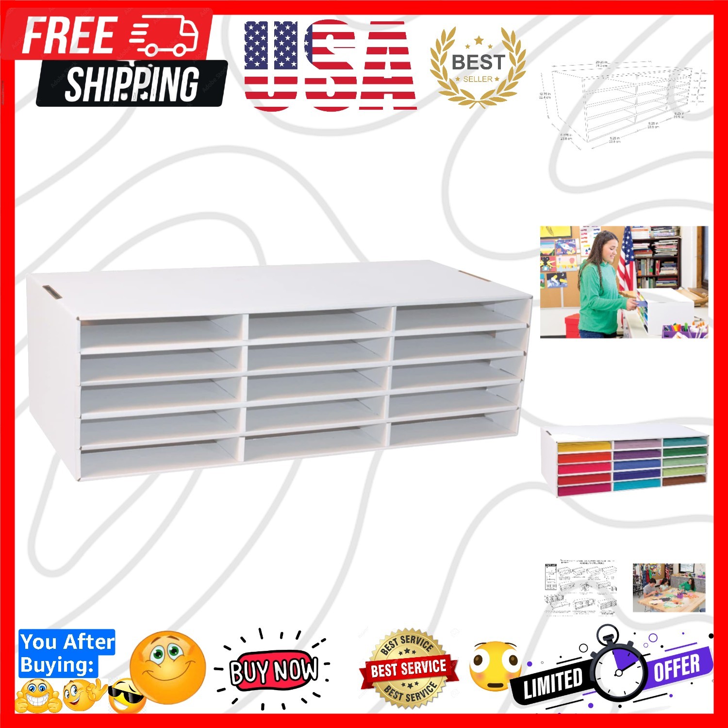 Classroom Keepers 9″ x 12″ Construction Paper Storage, 15-Slot, White, 9-3/8″…