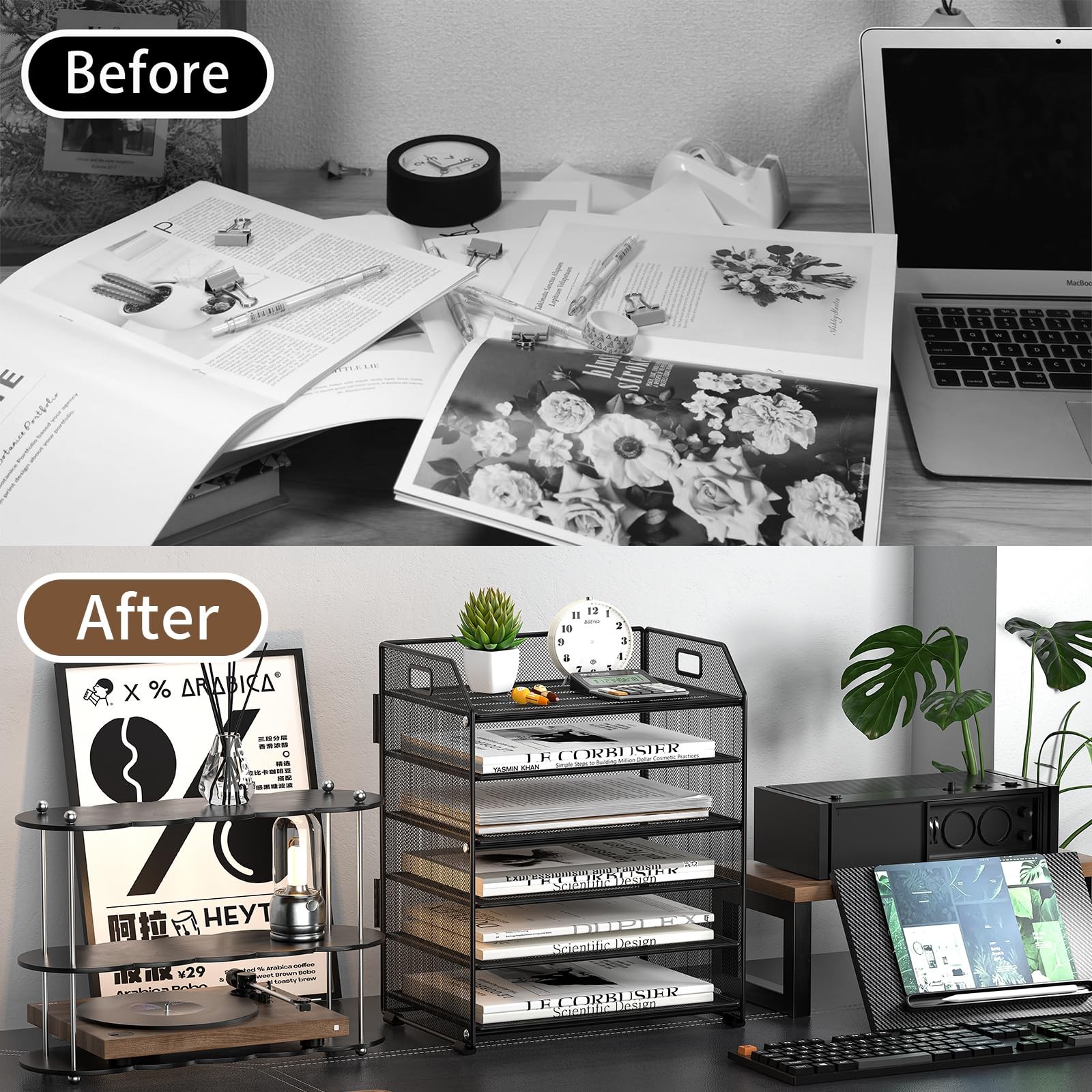 Handimp 6 Trays Paper Organizer Letter 12.6 x 9 x 15.7 inches, 6-tier Black