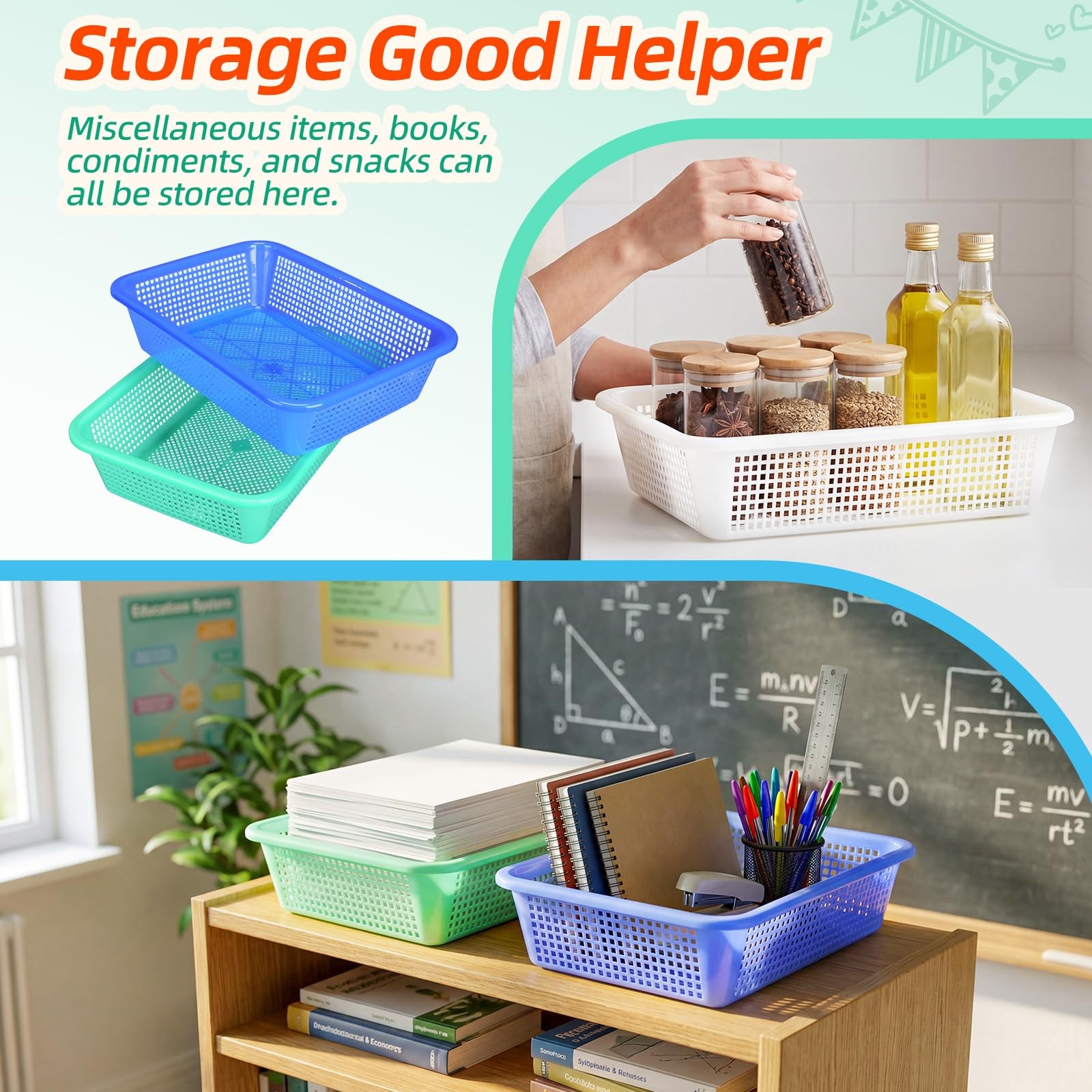 32 Pack Plastic Classroom Storage Baskets Bins, Mixed 2 Size Colorful Organiz…