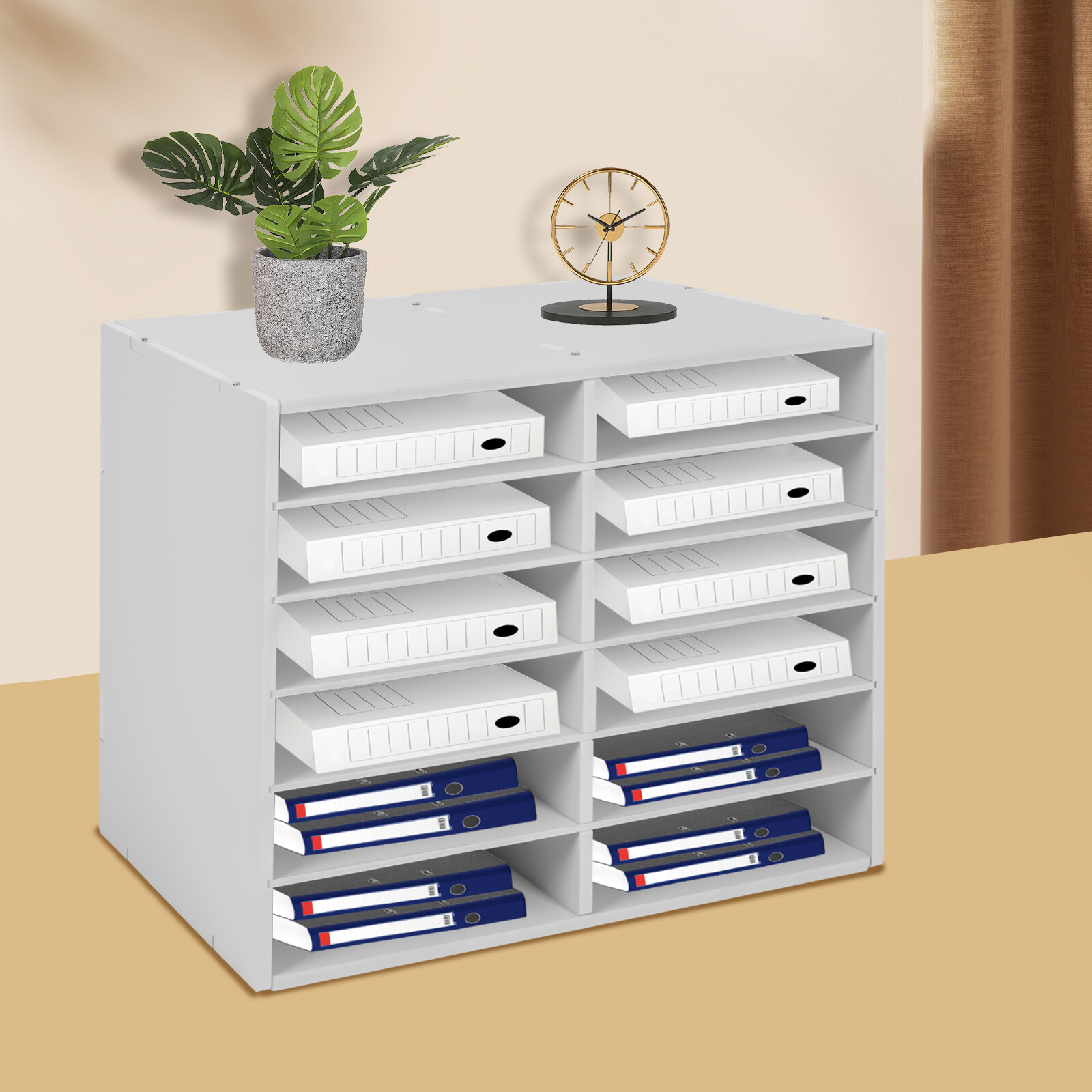 Literature Organizer File Sorter Rack Paper Holder 12 Compartments Office White