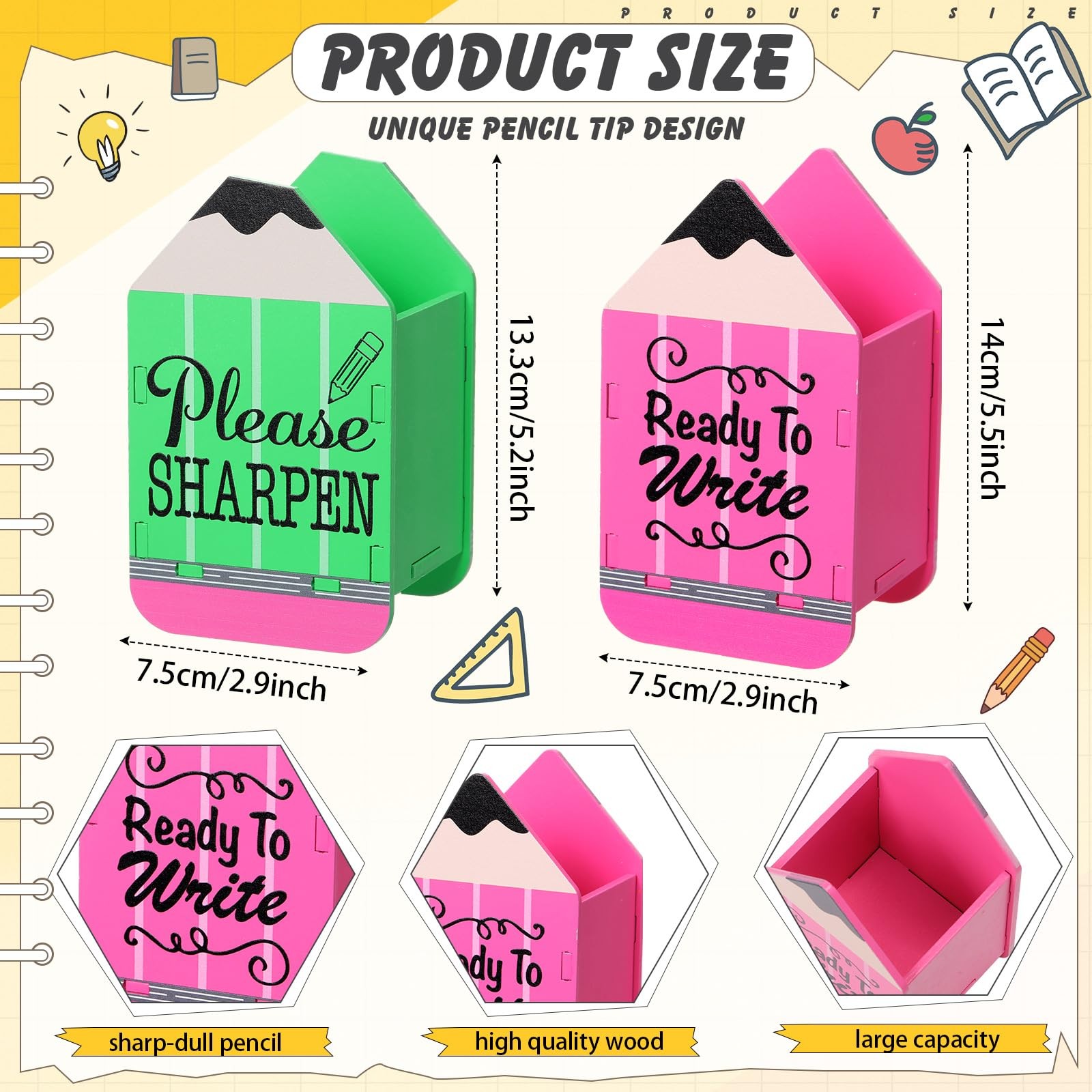 2 Pcs Pencil Shaped Holder Wooden Sharp and Dull Dispenser Pencil Storage Org…