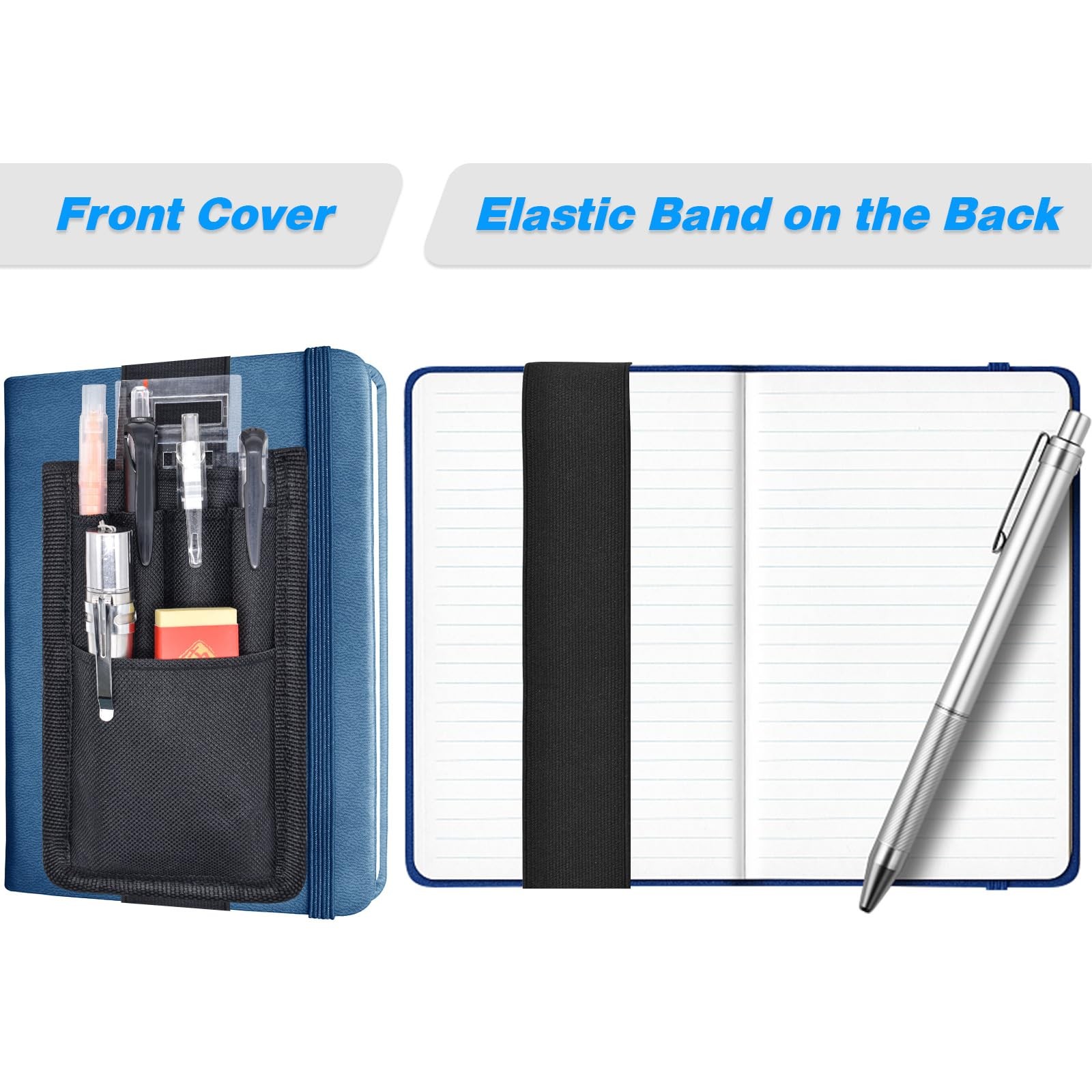 KATOLK 2 Pcs Pen Holder for Notebook, 3 Adjustable Elastic Bands with 2 Penci…