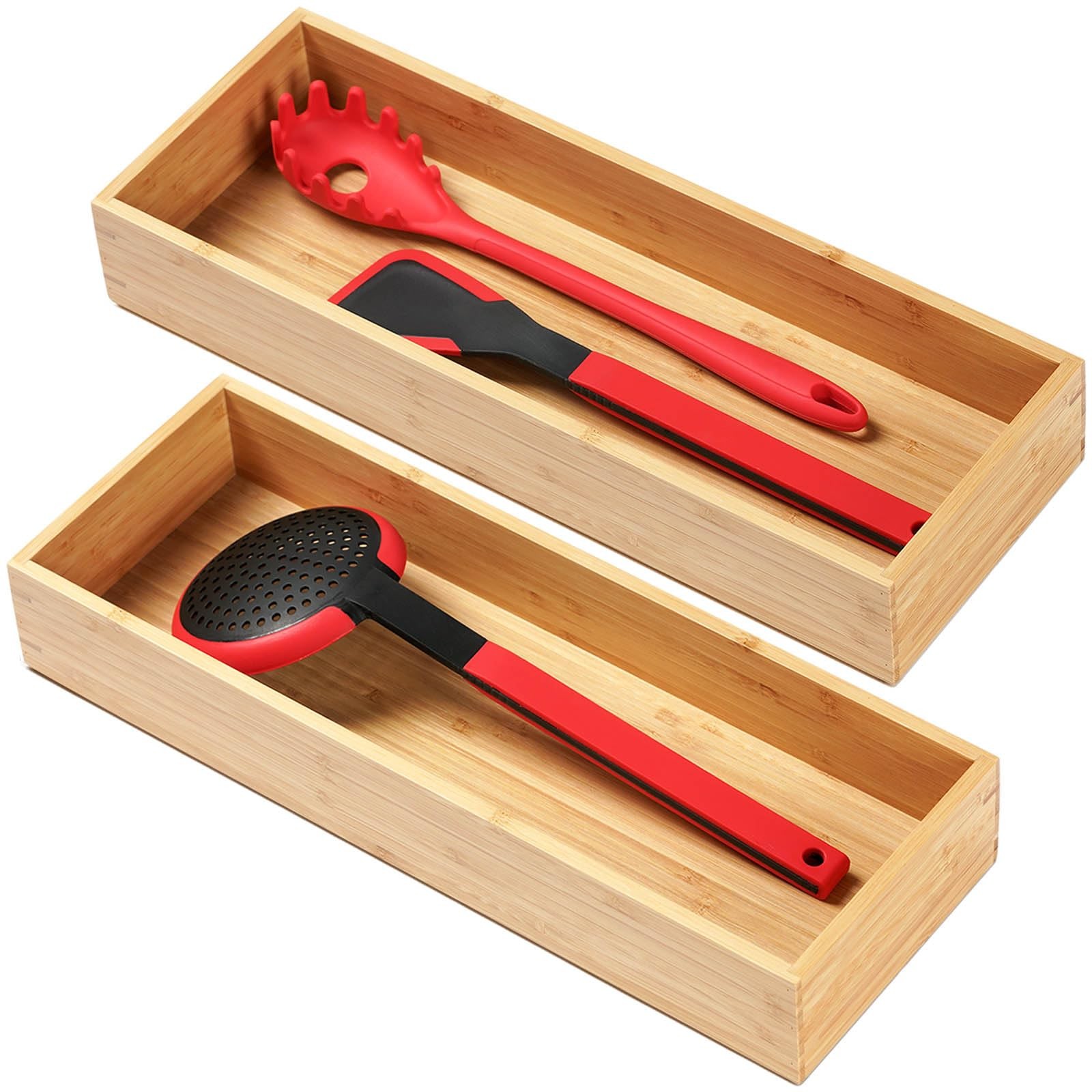 Umilife Bamboo Kitchen 17 x 6 x 2.5″ (Standard, Set of 2), Natural with Red