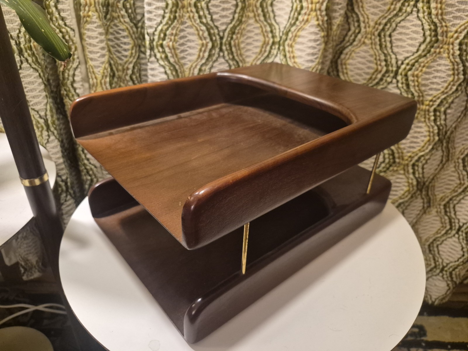 VTG Oak(?) Wooden 2-Tier File Holder Desk Organizer Paper Tray Letter Desk MCM