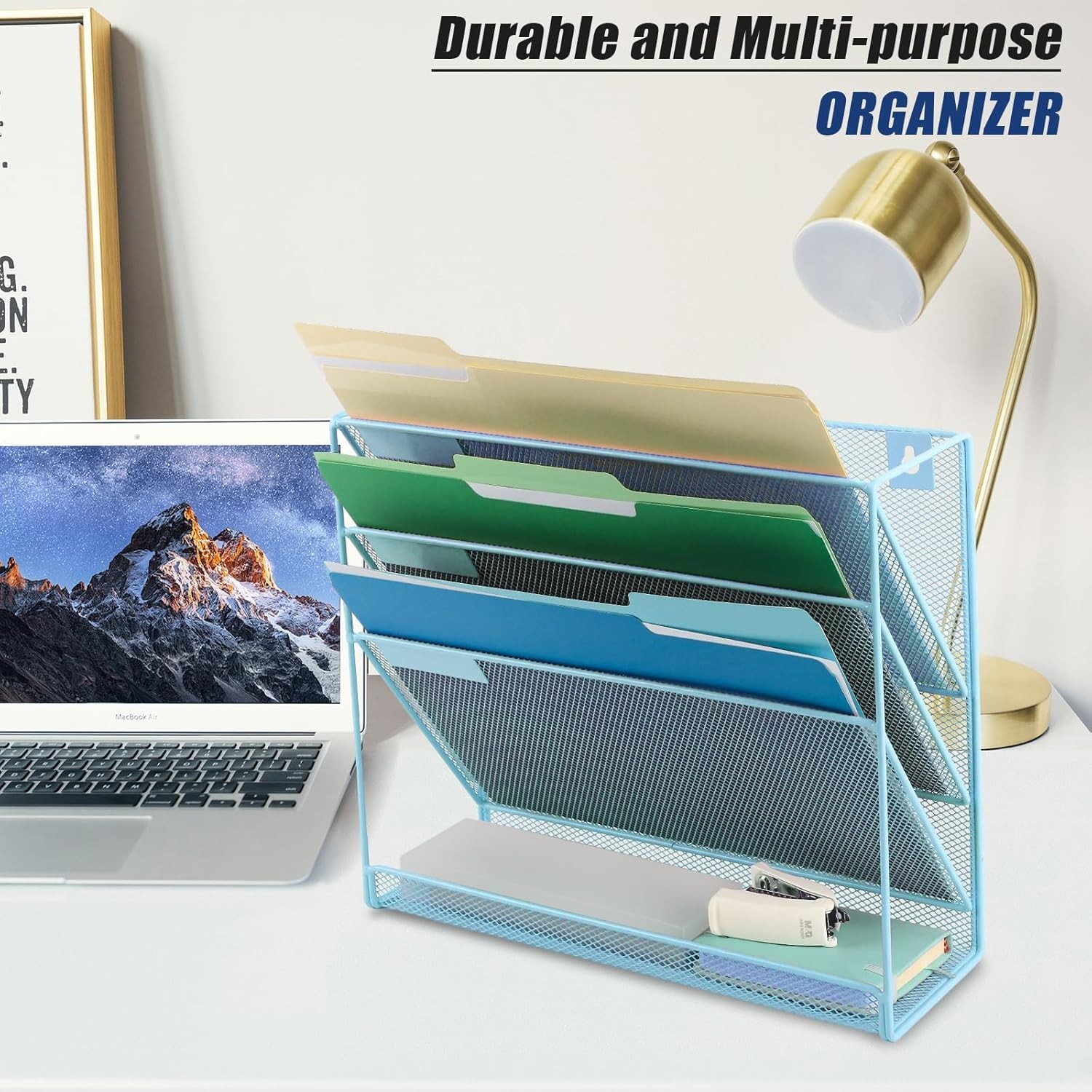 Desk File Organizer Mesh 4-Tier Hanging Wall Mount Document Organization Stand