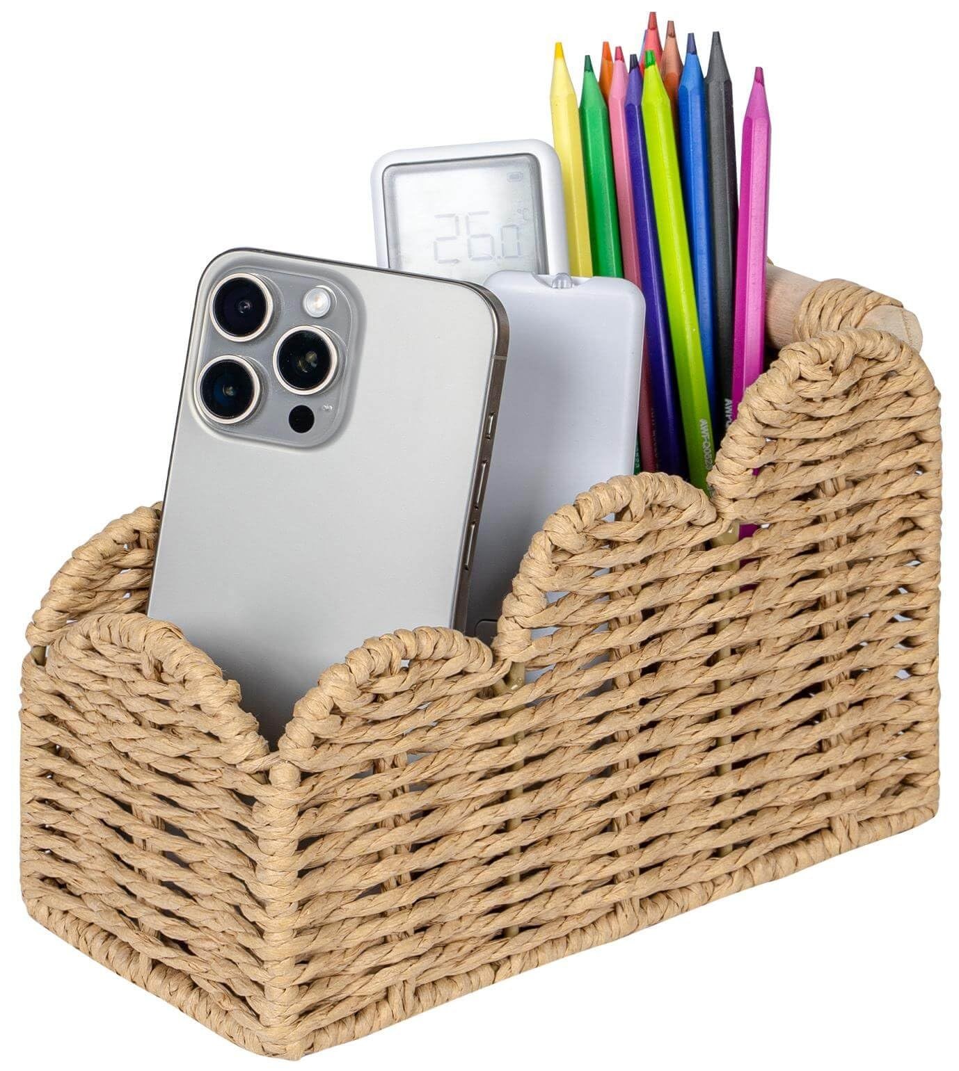 Bedside Table Desk Organizer Caddy, Remote Pen&Pencil Holder Cup, Makeup Brus…