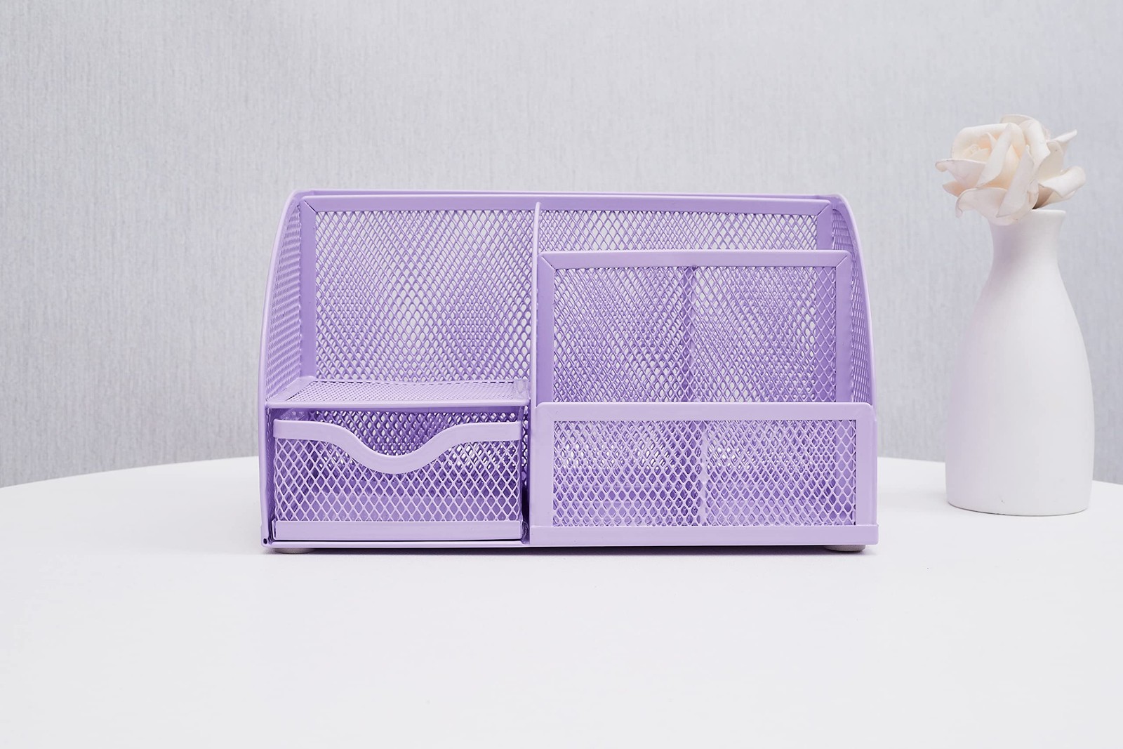 Annova Mesh Desk Organizer Office with 7 Compartments + Light Purple