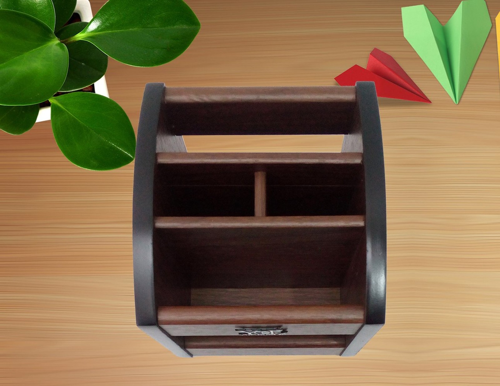 Wooden pen holder for desk,Rotating remote Organizer,remote control caddy,hom…