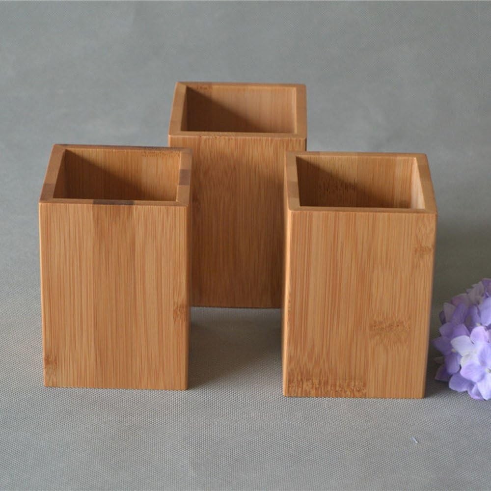 Bamboo Wood Desk Pen Pencil Holder Stand Multi Purpose Use Pencil Cup Pot Des…
