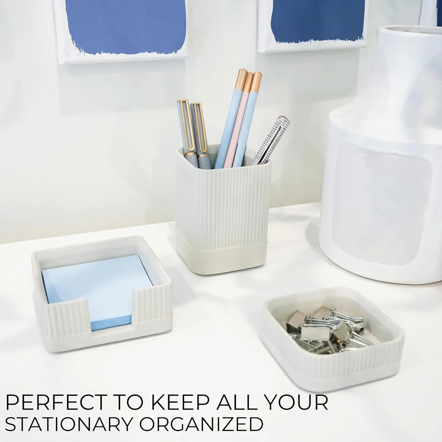 Aesthetic Desk Organizer Set of 3 For Your Office – Sturdy Concrete Desktop Acce