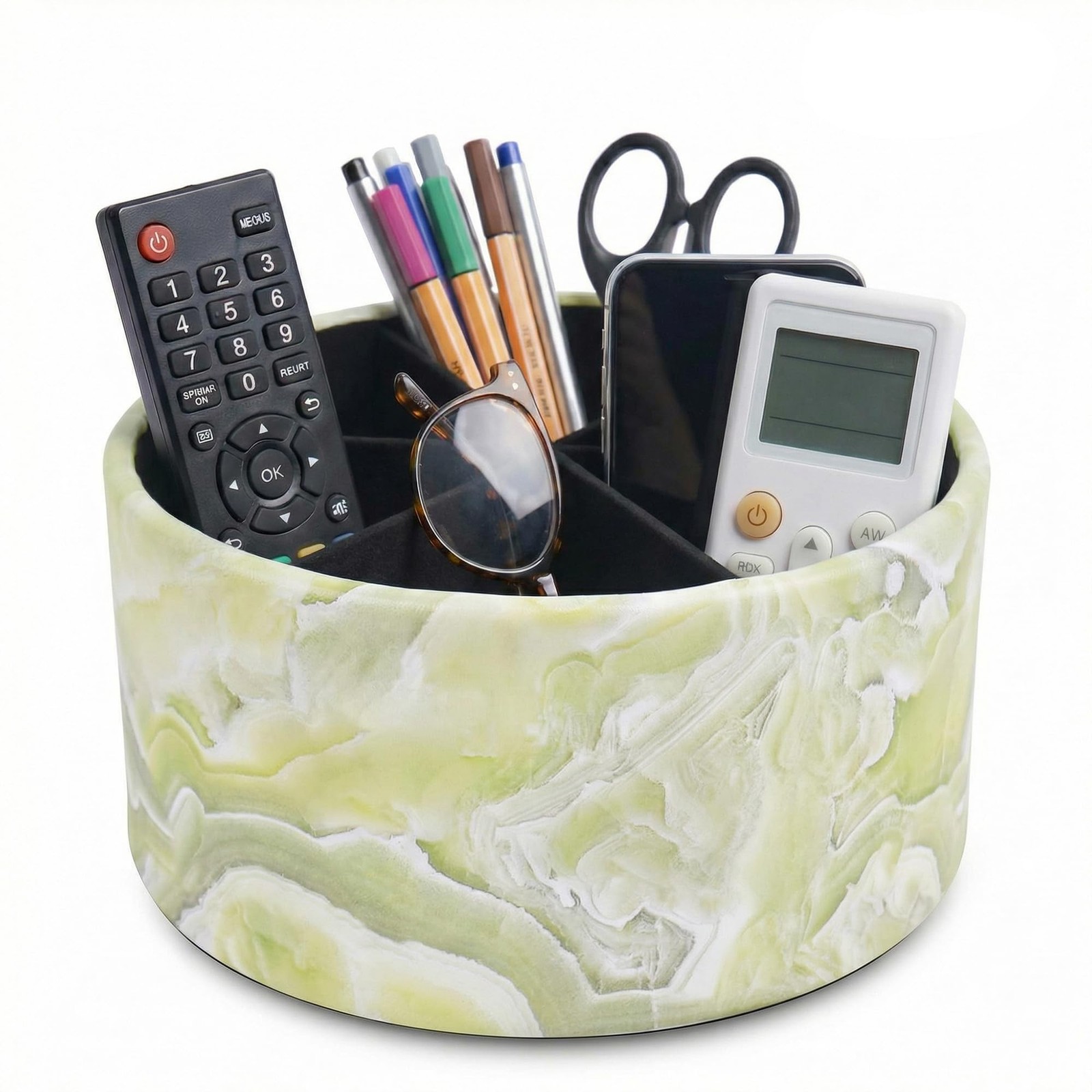 Remote Control Holder, 360°Spinning PU Leather Desk TV Remote Caddy,Desk Stor…