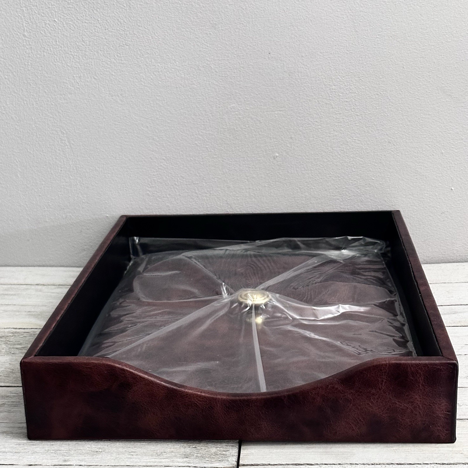 Bosca American Renaissance Vintage Leather Letter Tray w/ Lid Paper Weight NOS
