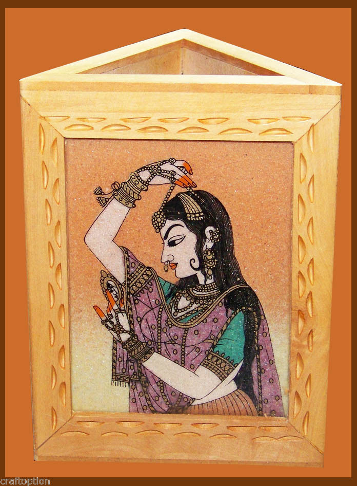 THREE GEMSTONE PAINTING ON A TRIANGLE PEN PENCIL HOLDER/STAND FROM INDIA!!