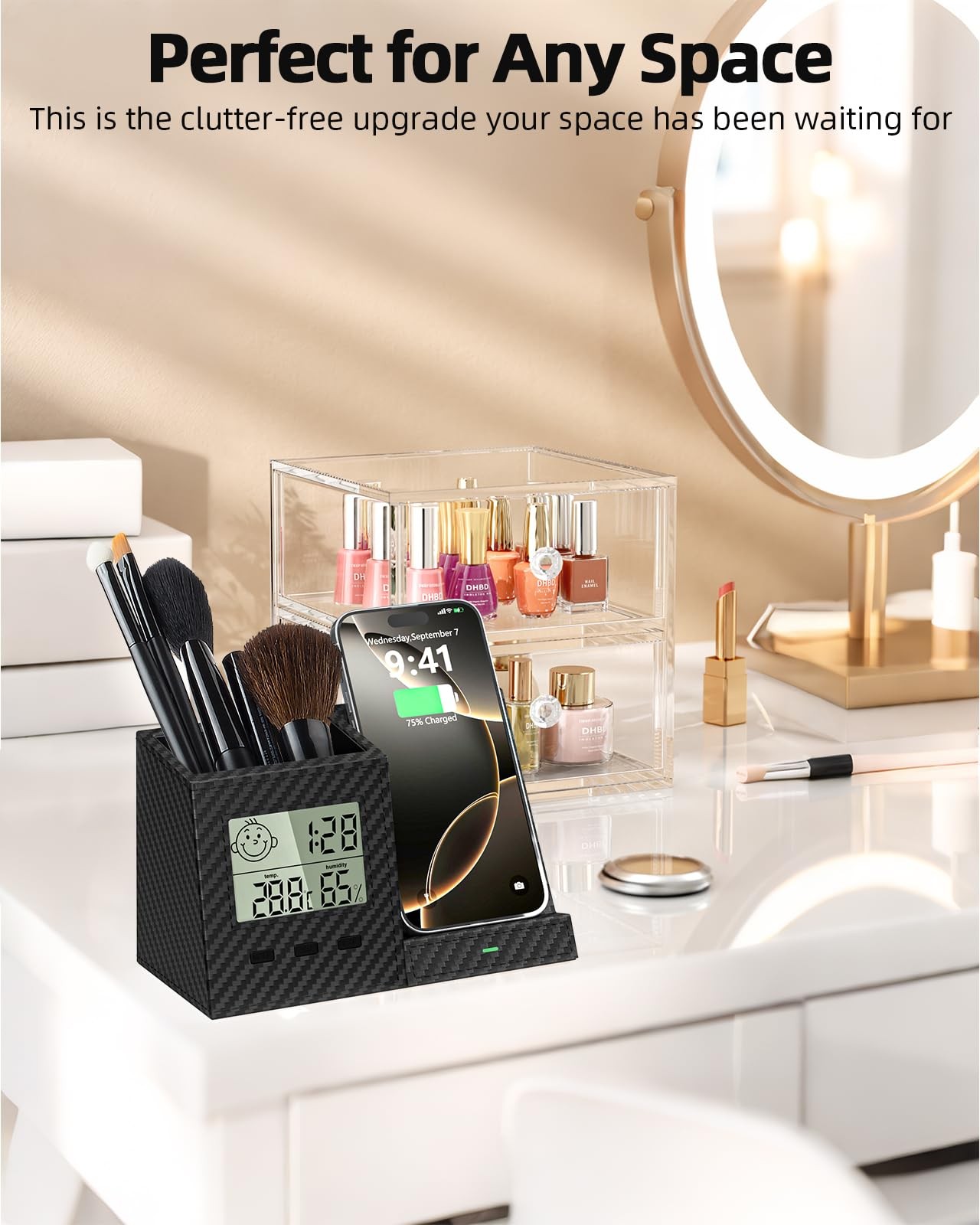 Multifunctional Pen Holder and Organizer for Desk with Wireless Charger, Digi…