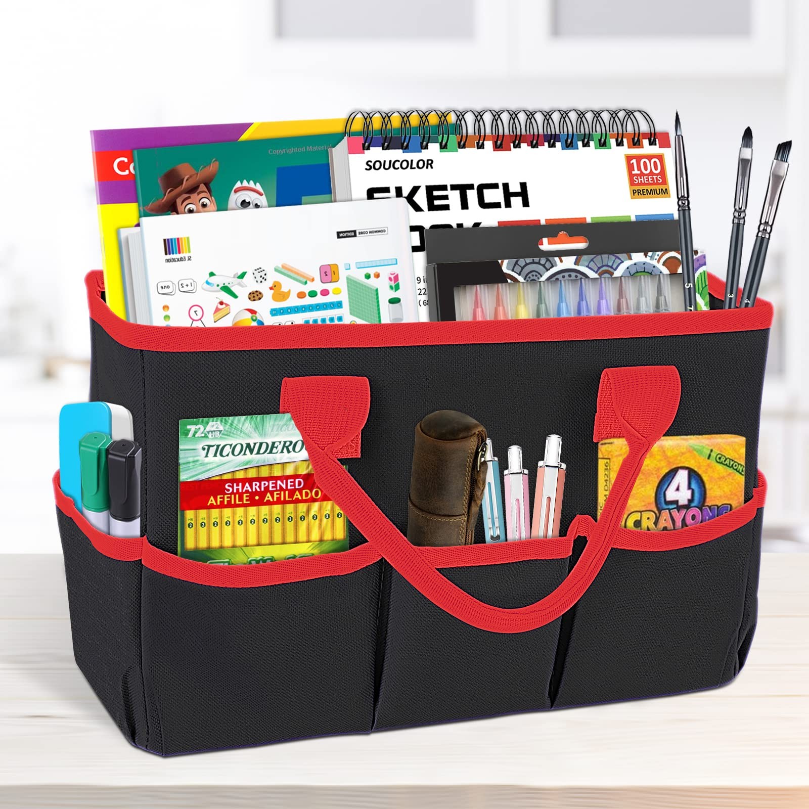 Pink Desktop Tote Organizer Teacher Helper Caddy Bag Arts Books Stationery