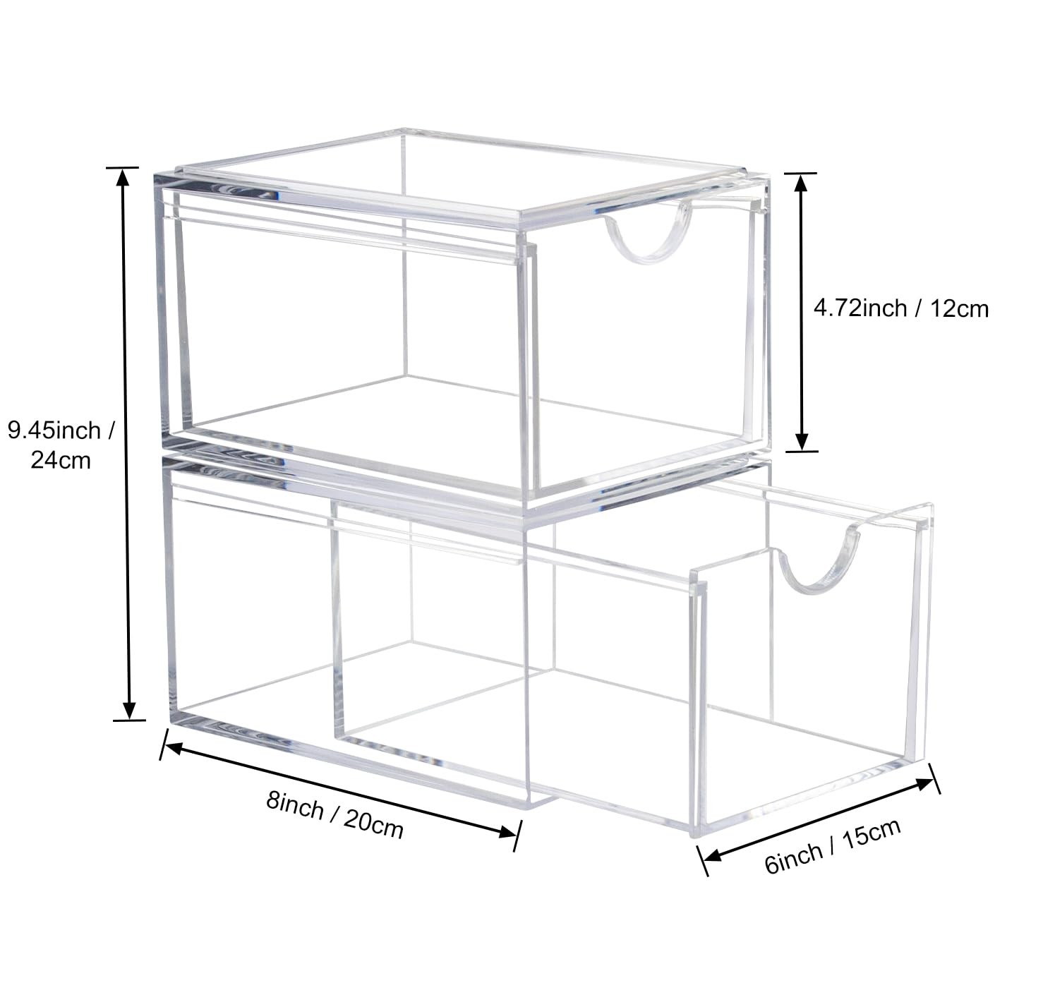 AMEITECH 2 Pack Clear Stackable Storage Drawer, Bathroom Makeup