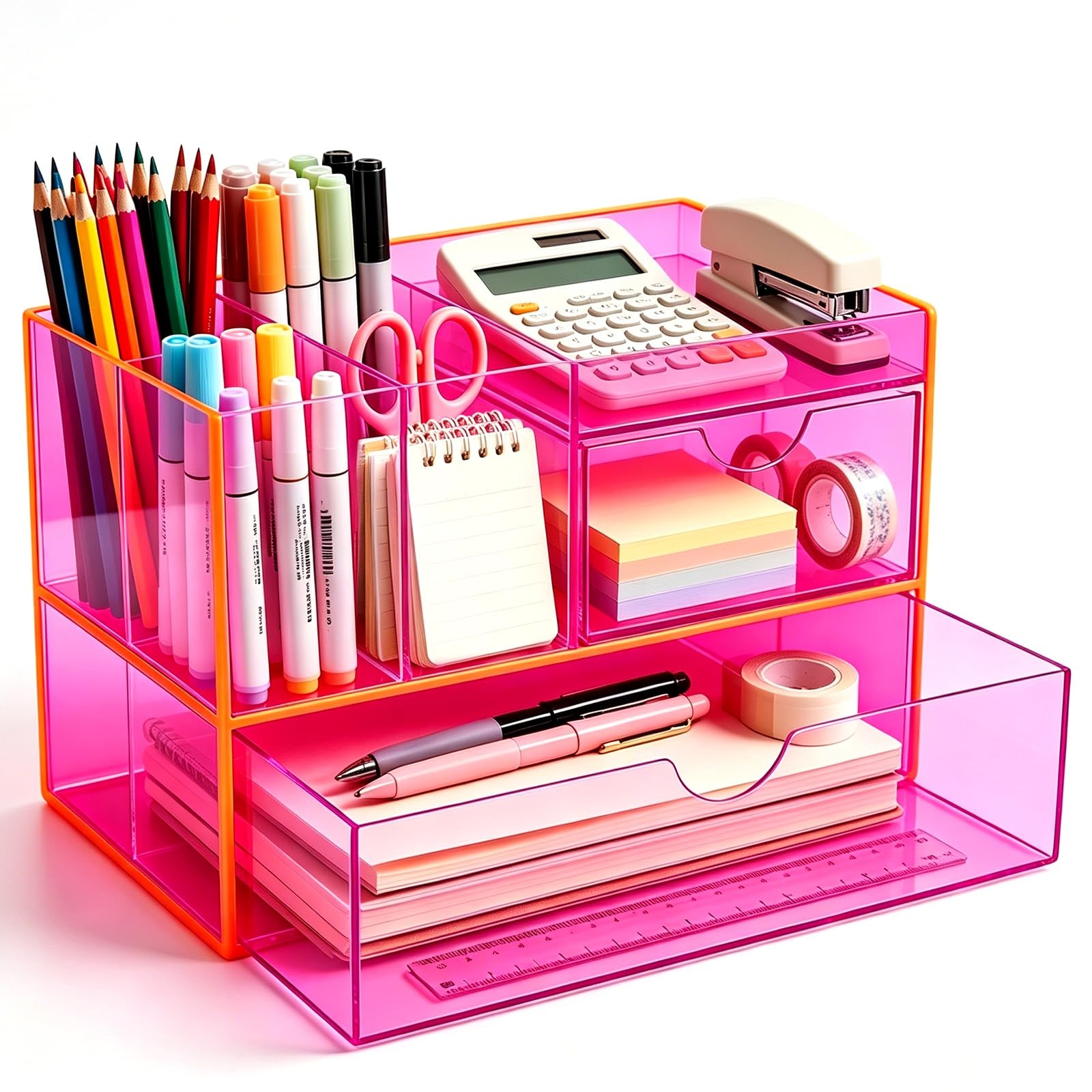 Desk Organizer with Drawers Acrylic Desktop Organizer Pen Holder Caddy for Of…